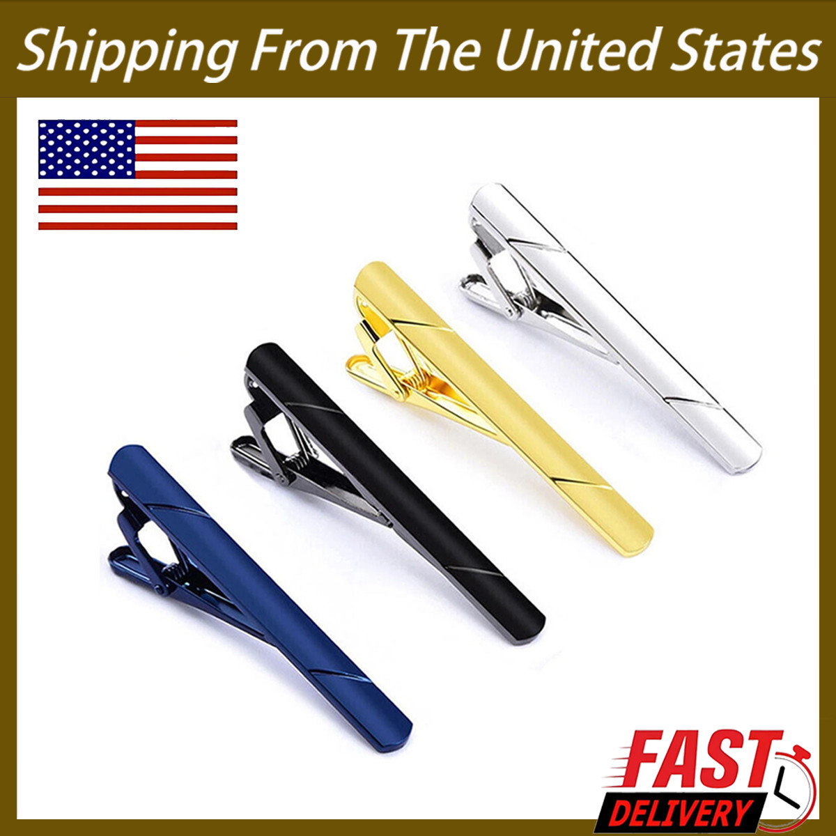 4PCS Mens Stainless Steel Tie Clip Necktie Bar Clasp Clamp Pin Silver Gold Black