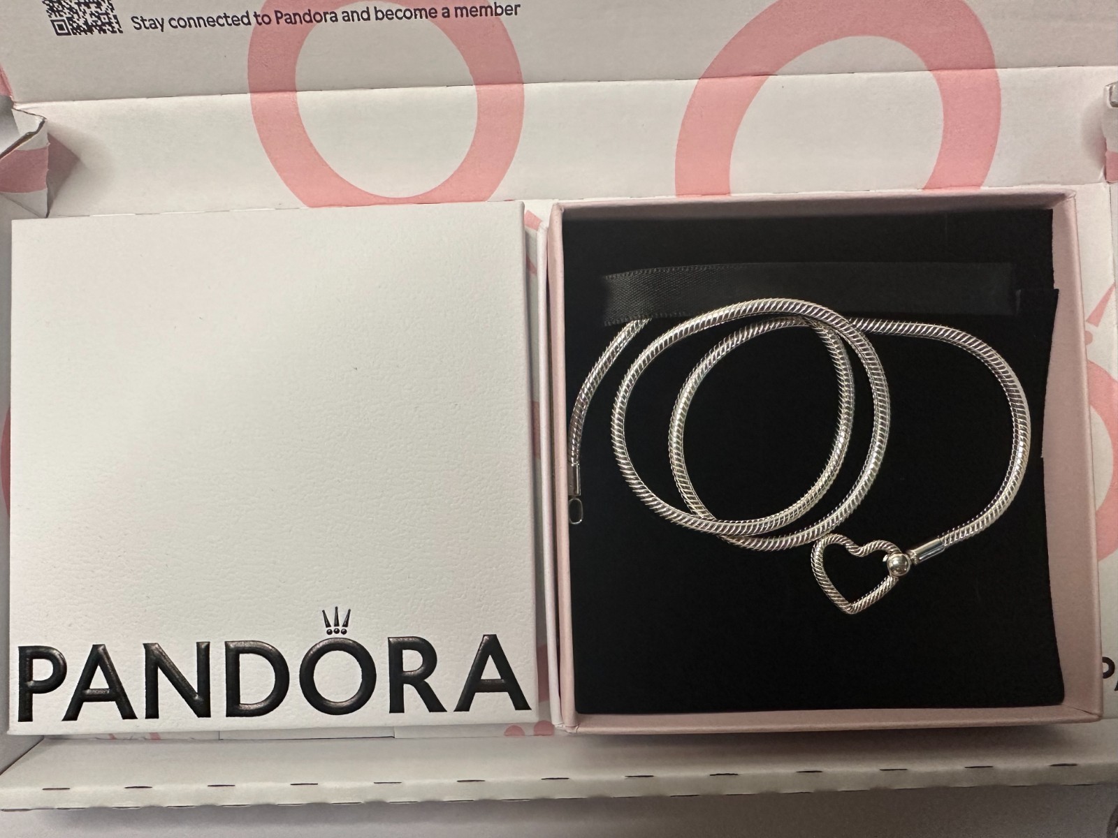 Authentic Pandora Heart Closure Snake Chain Necklace 45cm 17.7″ S925 393377C00
