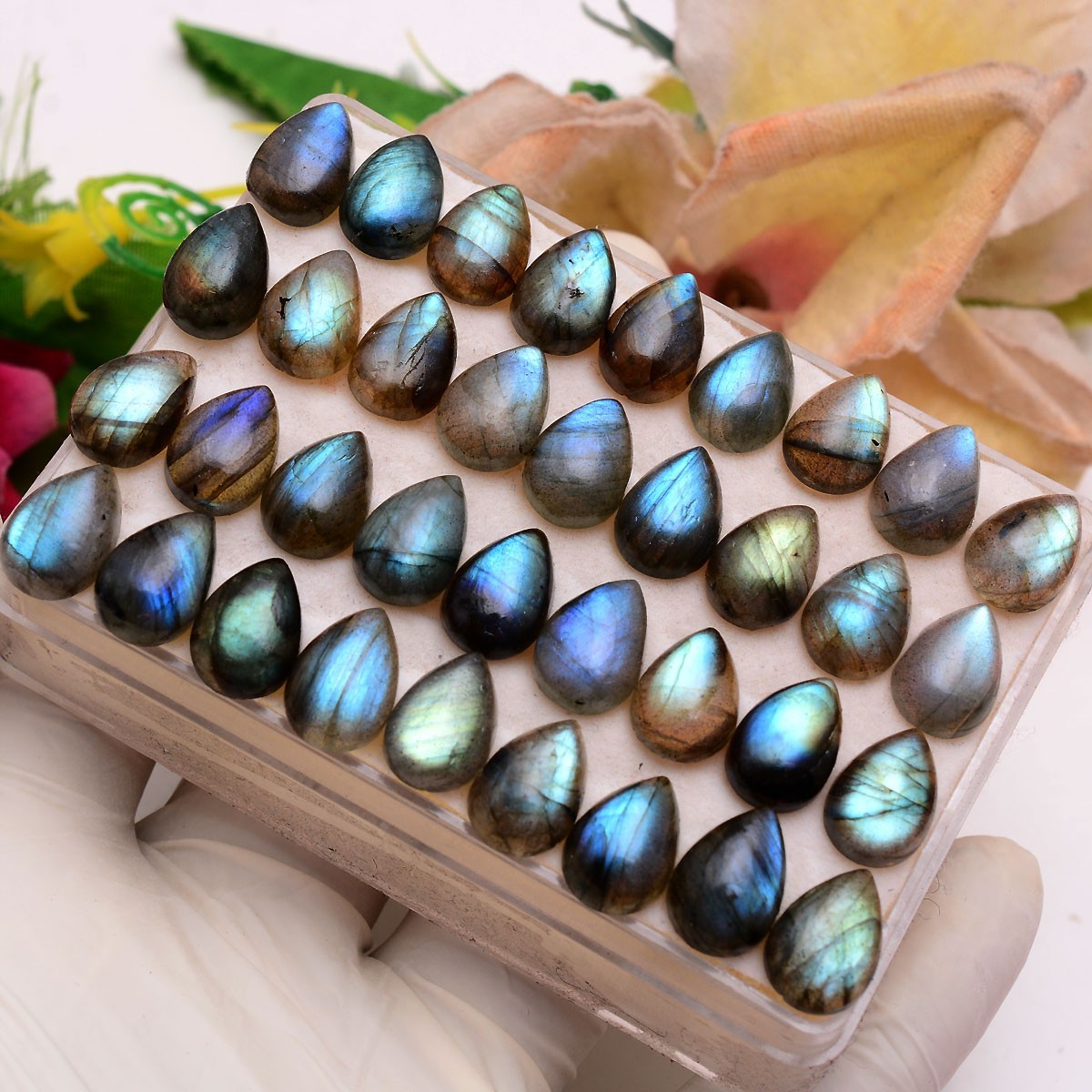 37 Pcs Natural Labradorite Blue Fire 13mmx9mm Untreated Flashy Loose Gemstones