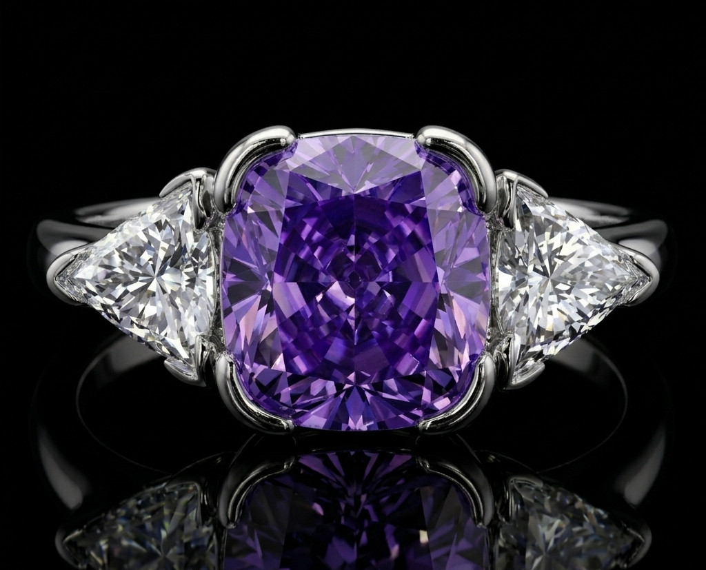 8.60 Ct Certified Cushion Cut Purple Natural Diamond Ring VVS1 White Gold Finish