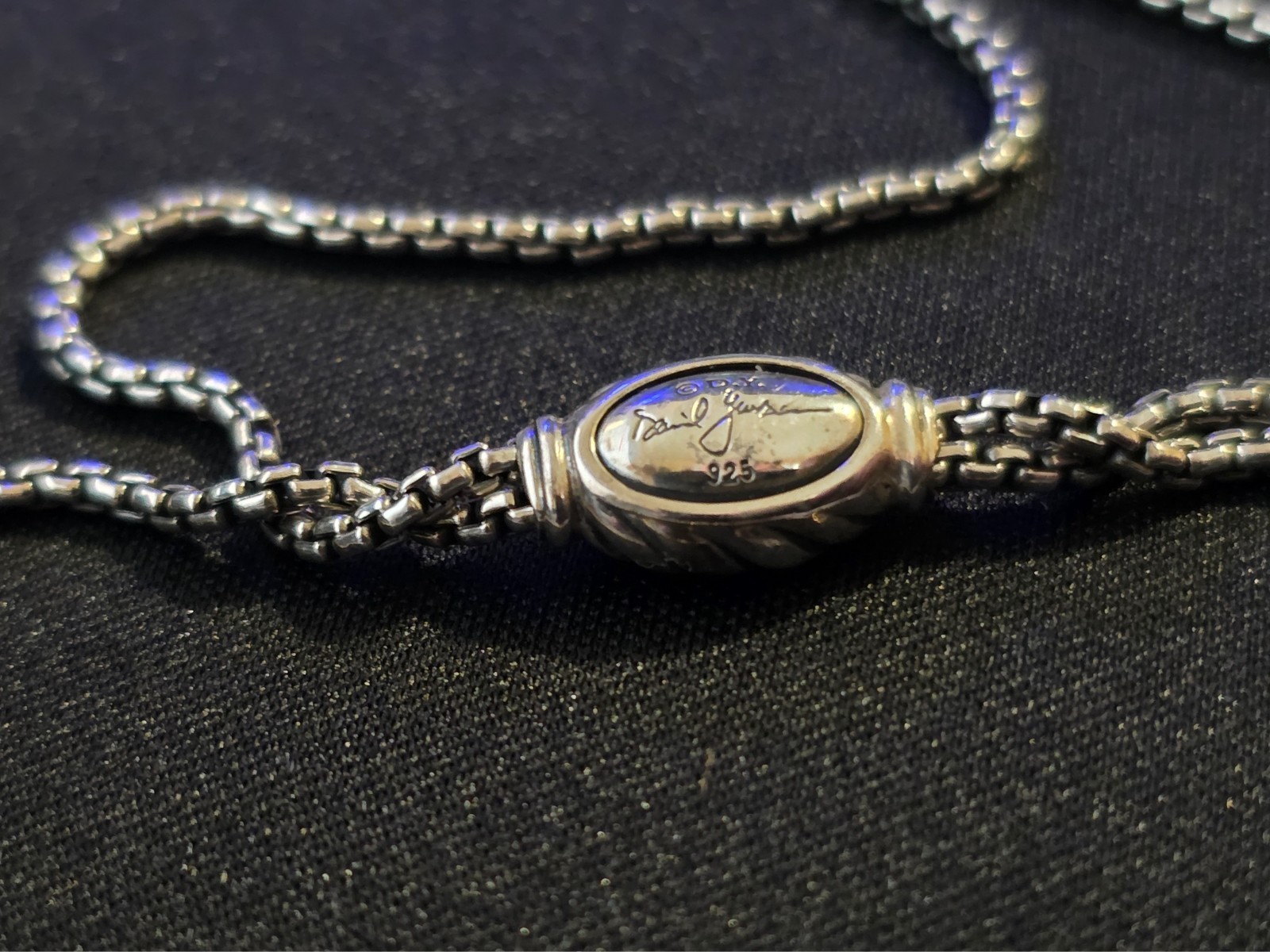 David Yurman Sterling Silver Adjustable Box Chain Slider Lariat Necklace
