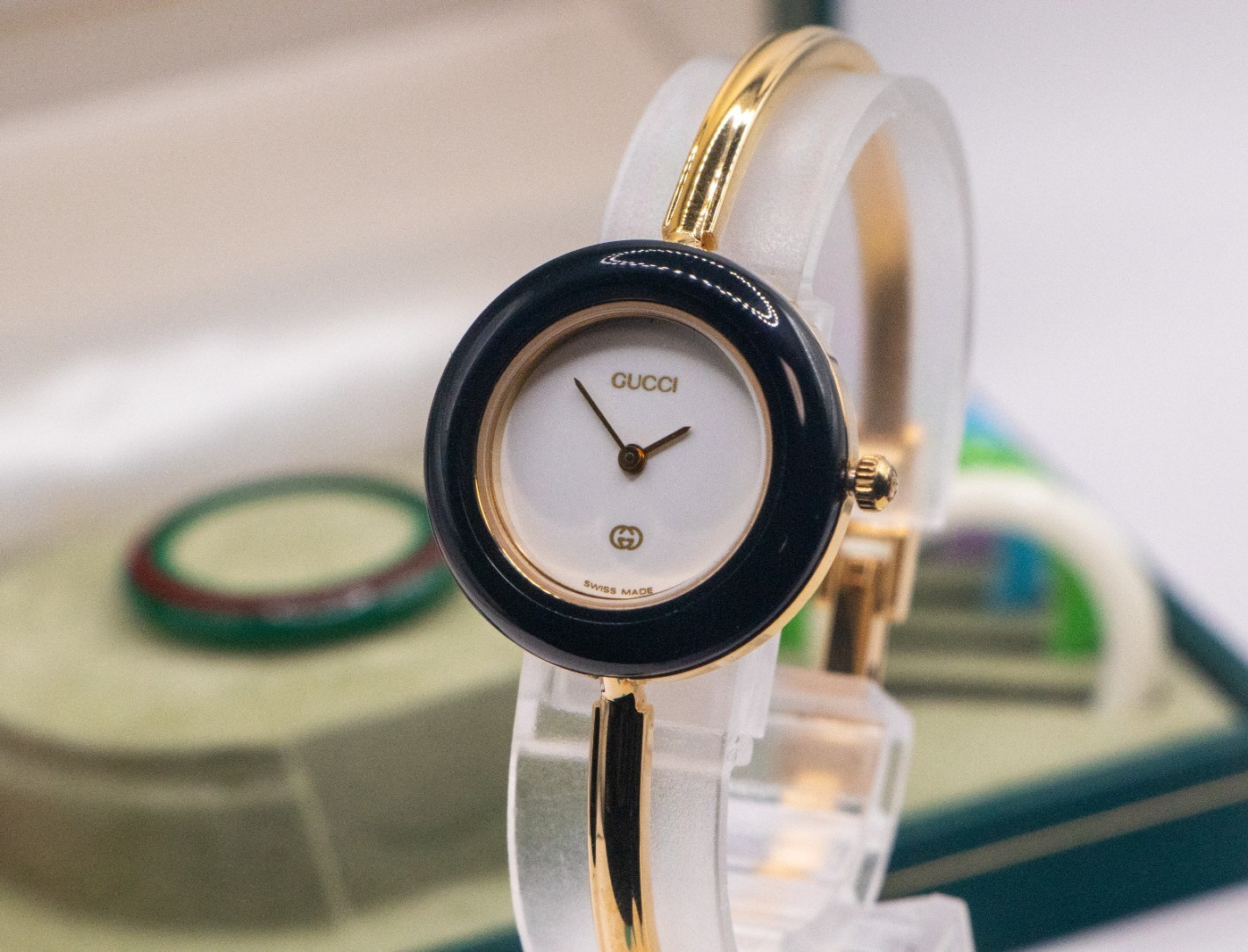 [TOP MINT]GUCCI Change Bezel 11/12.2 1100L Gold Vintage Quartz with Box ＆ Paper