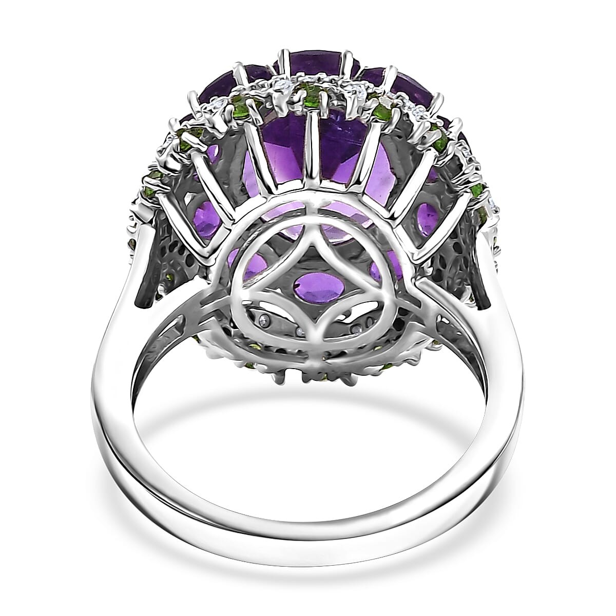 STUNNING!! 5.85ctw Moroccan Amethyst and Multi Gem Ring Rhodium Plated Size 7