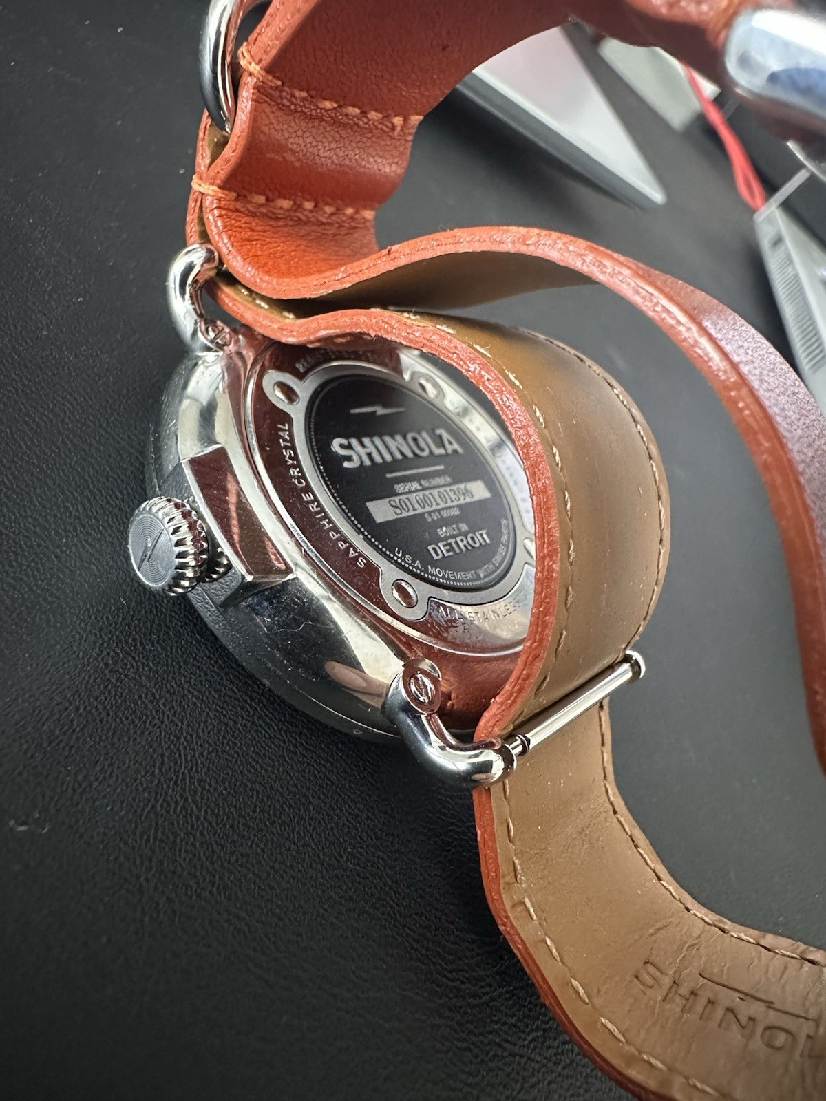 Shinola Runwell Argonite 1069 47mm Men’s Watch Cream Dial Orange Leather Detroit
