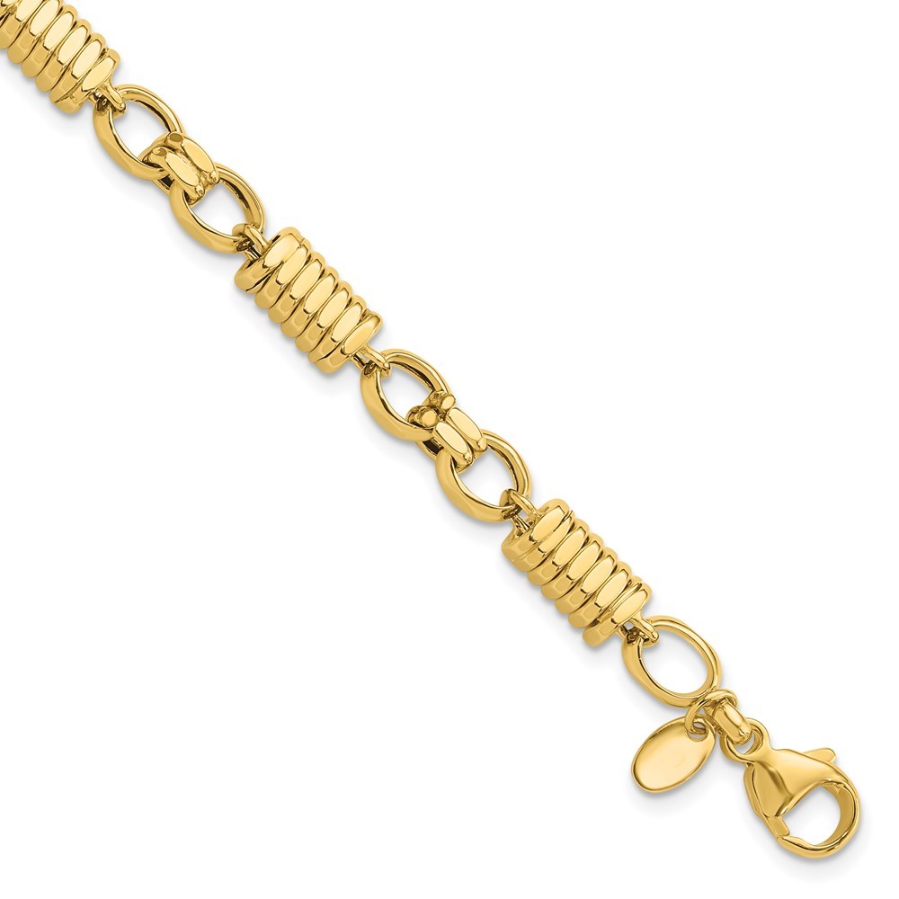 14k Yellow Gold Polished and Grooved 5.4mm Fancy Link Mens Bracelet 8.5″