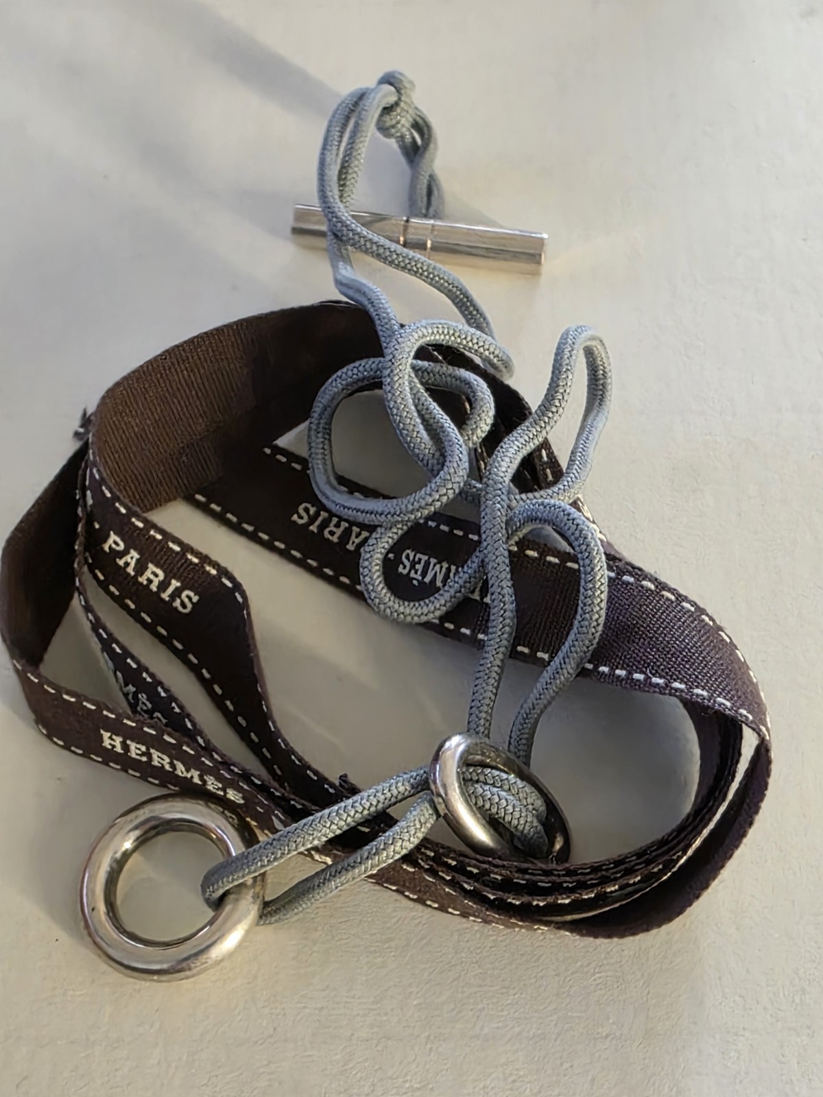 Hermes Paris Skipper Choker Bracelet Grey Cord Sterling Silver 925 36 cm.