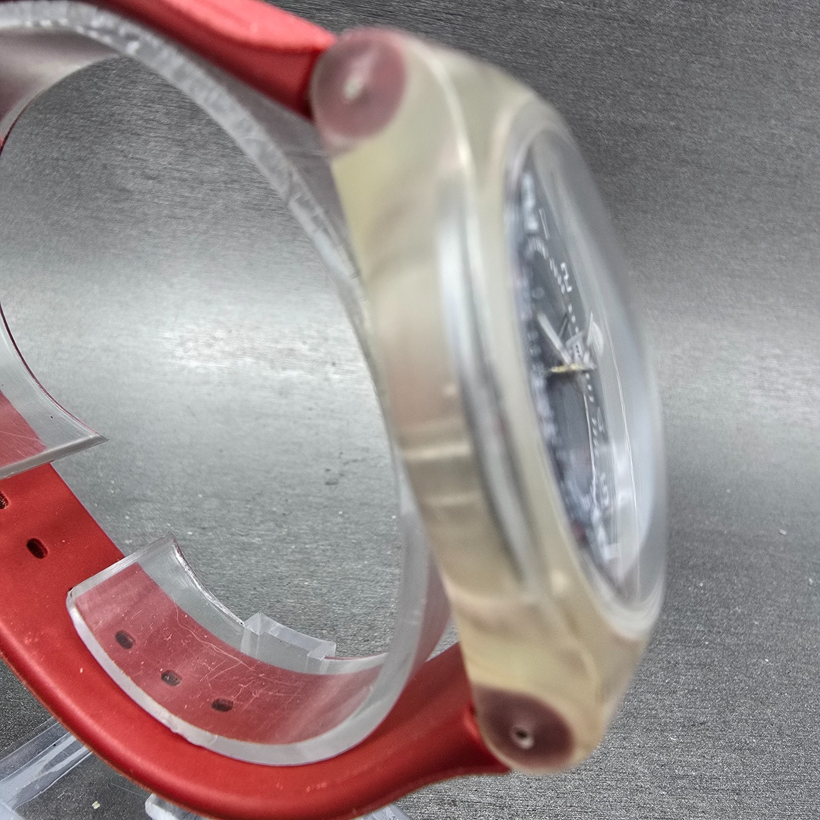 Swatch Ruby Touch Watch Men 38mm Black Dial Clear Case Daydate Round New Battery