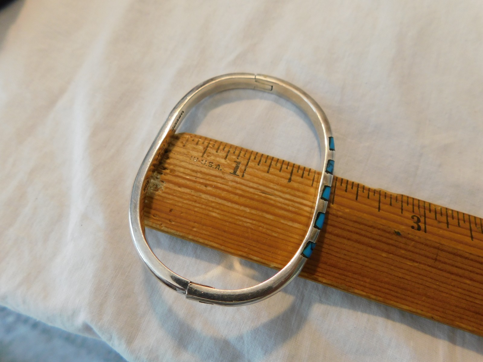 Taxco Sterling Silver Turquoise Hinged Bangle Bracelet Vintage Mexico 925 TC-116