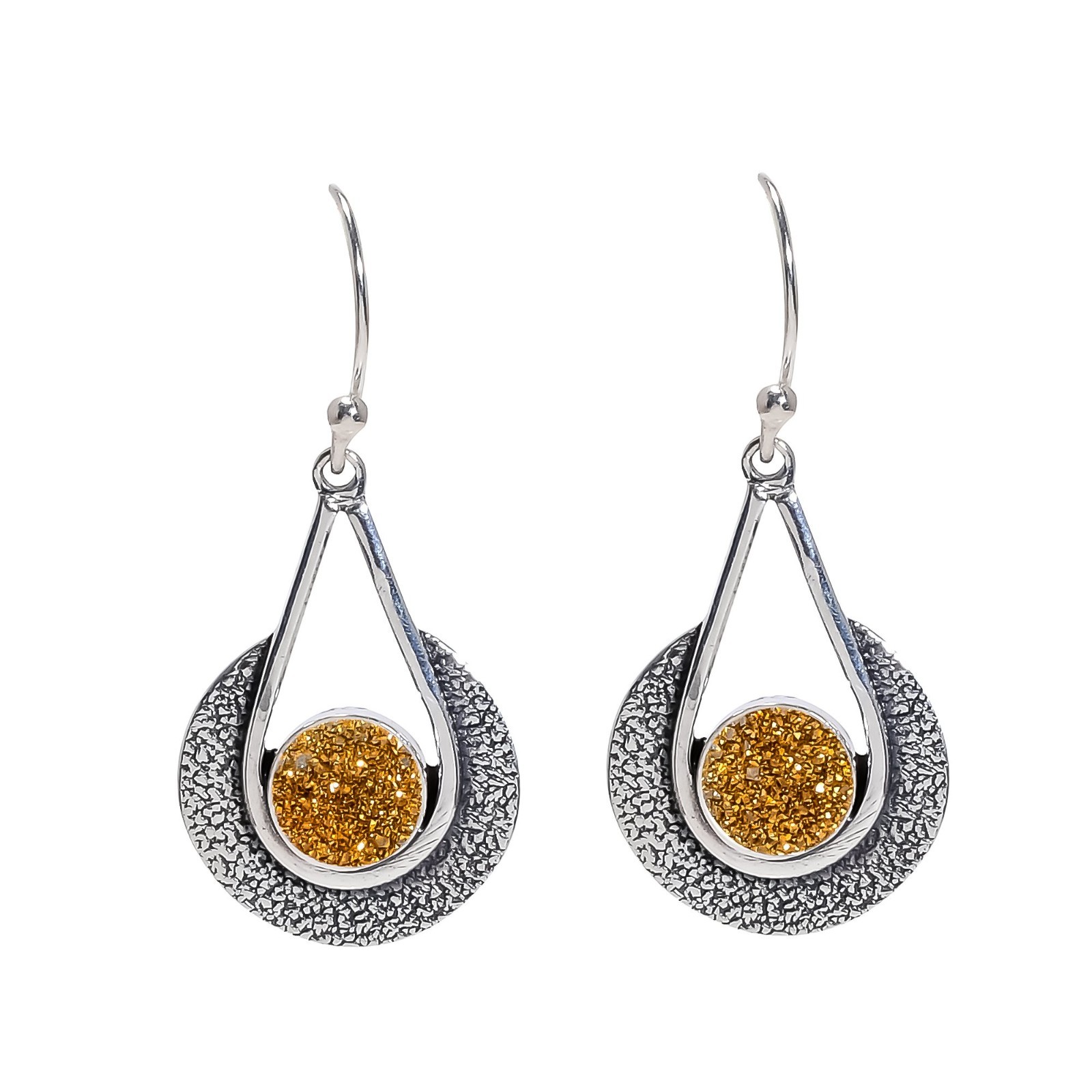 Beautiful Natural Titanium Agate Drusy 925 Sterling Silver Dangle Drop Earrings