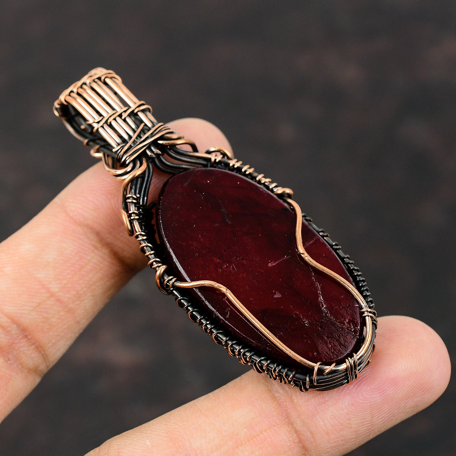 Red Fire Labradorite Jewelry Copper Gift For Mum Wire Wrapped Pendant 2.76″