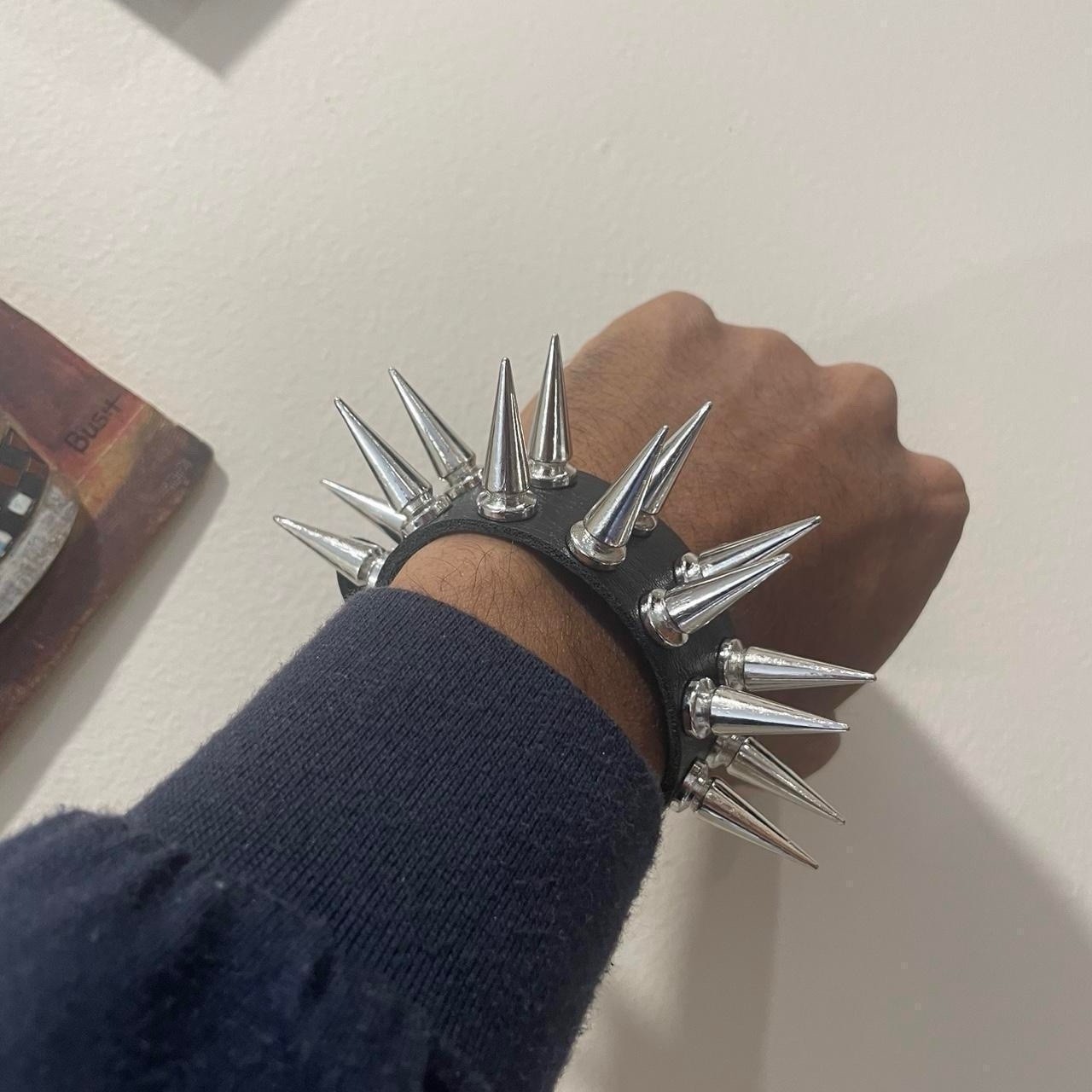 Extra Spiked Black and silver Pu leather punk goth bracelet emo brand new