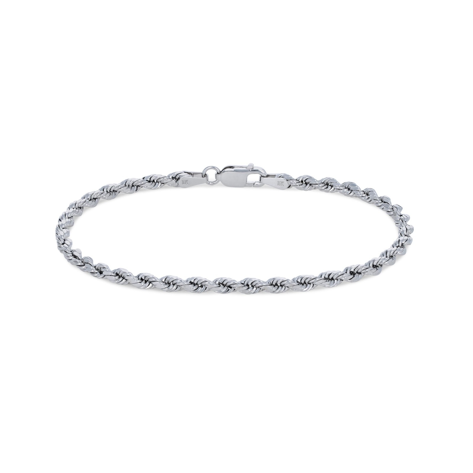 10K White Gold 3mm Diamond Cut Rope Bracelet Mens Womens 7″ 7.5″ 8″ 8.5″ 9″