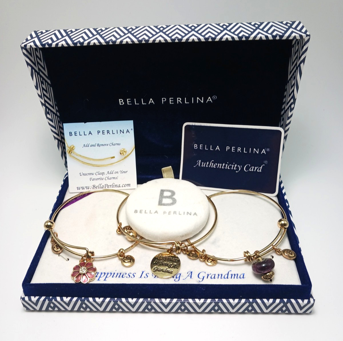 Bella Perlina “Happiness Is Being A Grandma” 3 Bangle Charm Braclets