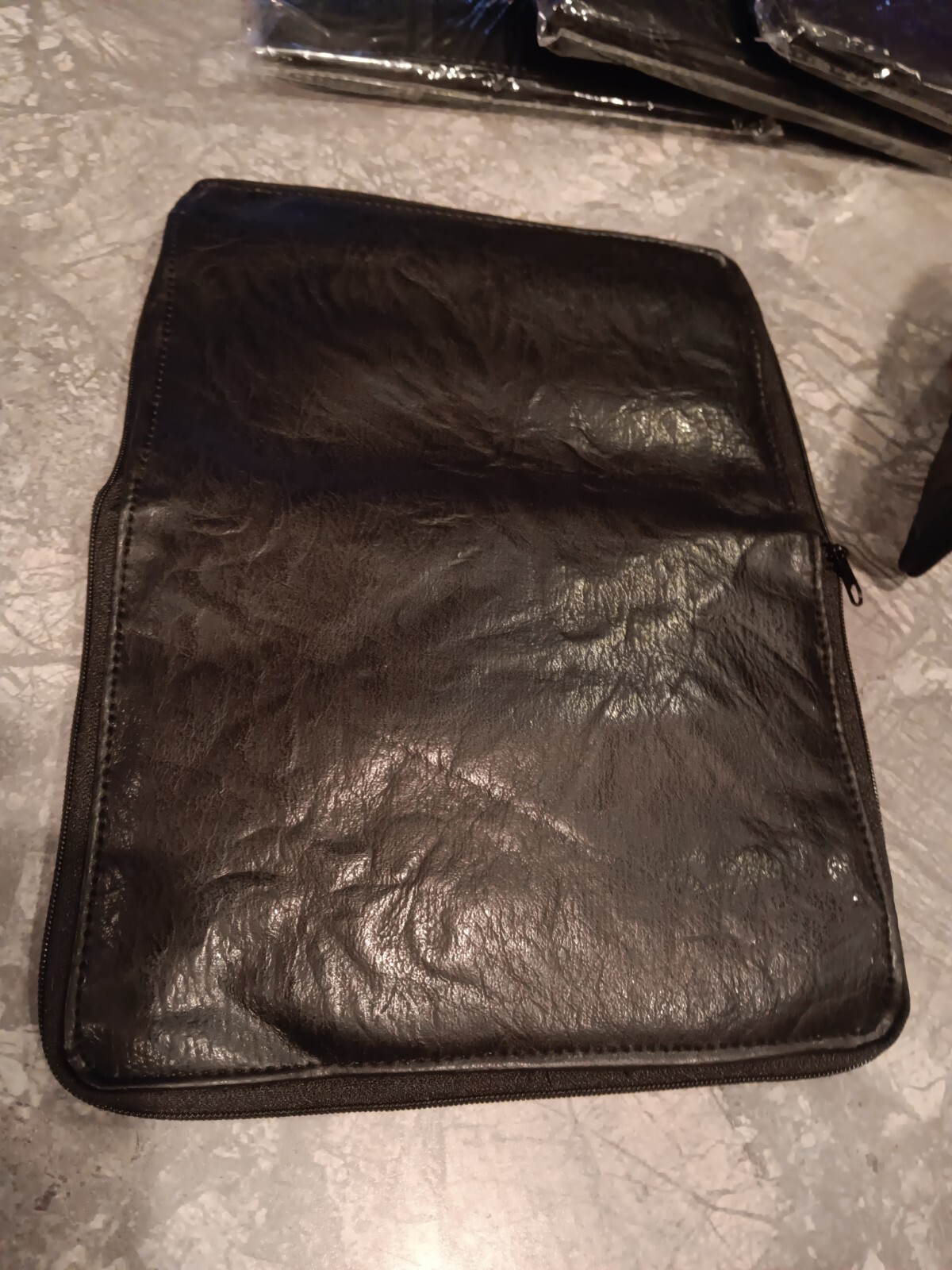 Black Leather (Polyester) Folding Zippered Jewelry Clutch Case- Lot Of 5- NEW