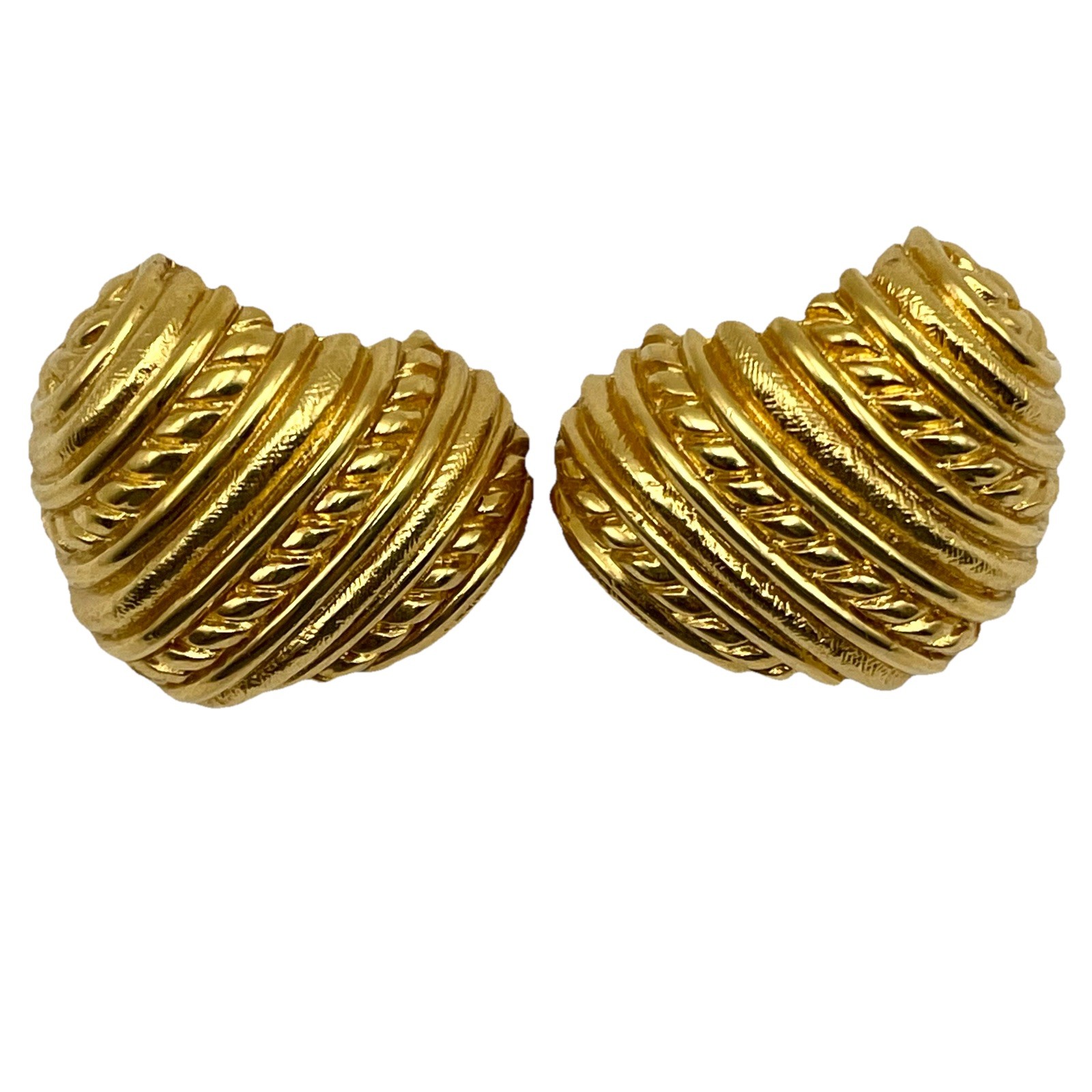 St. John Gold Tone Clip Earrings Textured Rounded Triangle 26mm x 29mm x 18mm