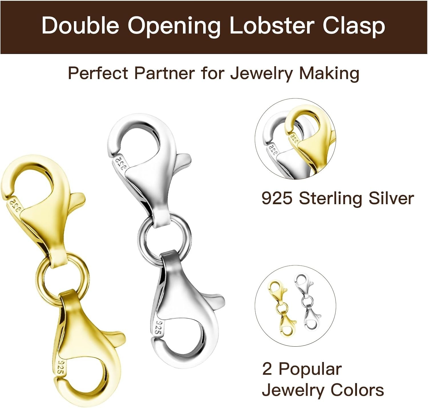 Double End Lobster Clasp Set 2 Pcs Jewelry Extender for Necklaces Bracelets