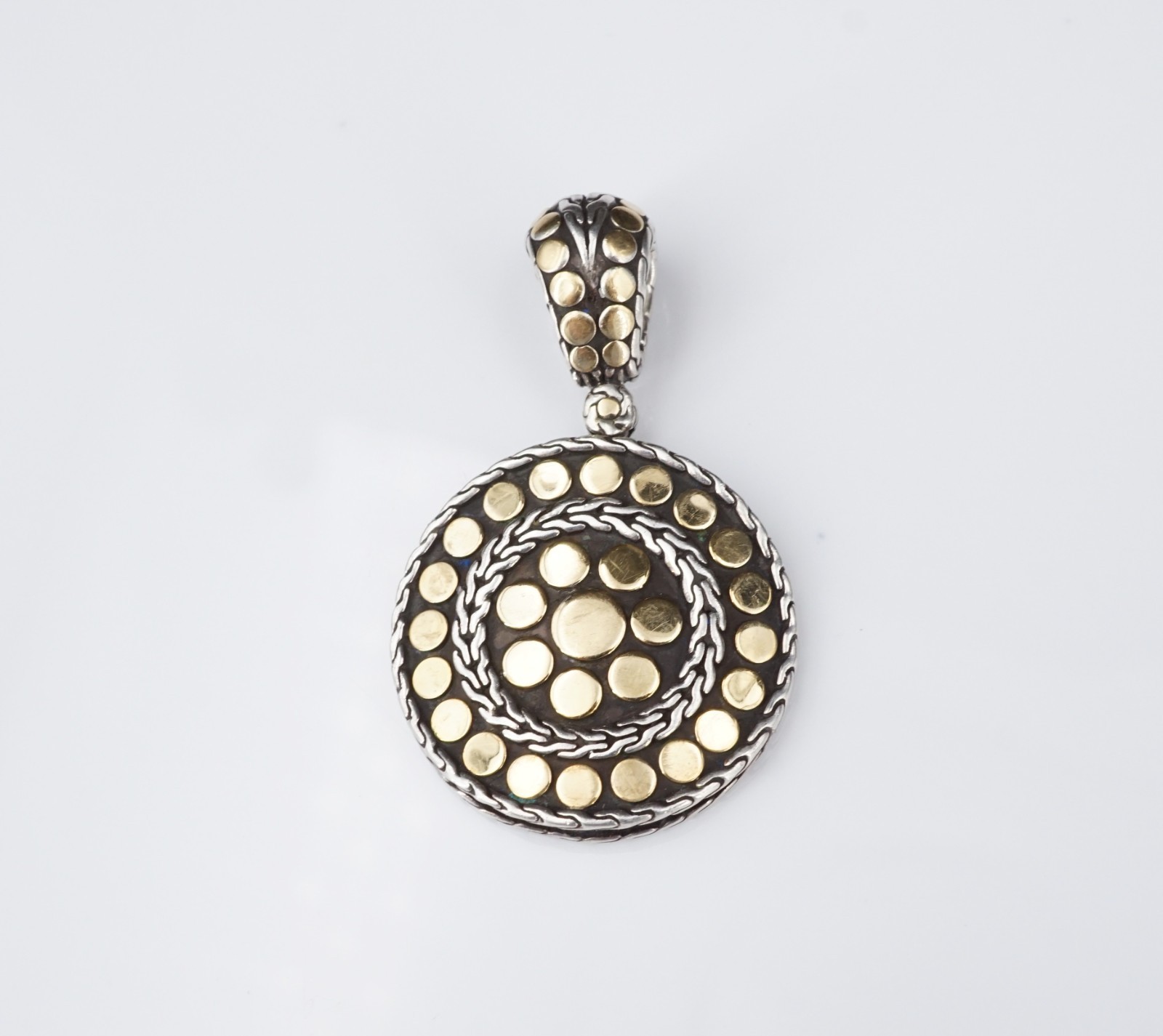 John Hardy Sterling Silver 18k Yellow Gold Dot Round Pendant 1.8″ PS2359