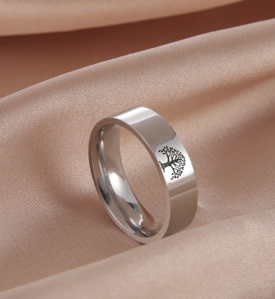 Stainless Steel Tree of Life Ring 6mm band width