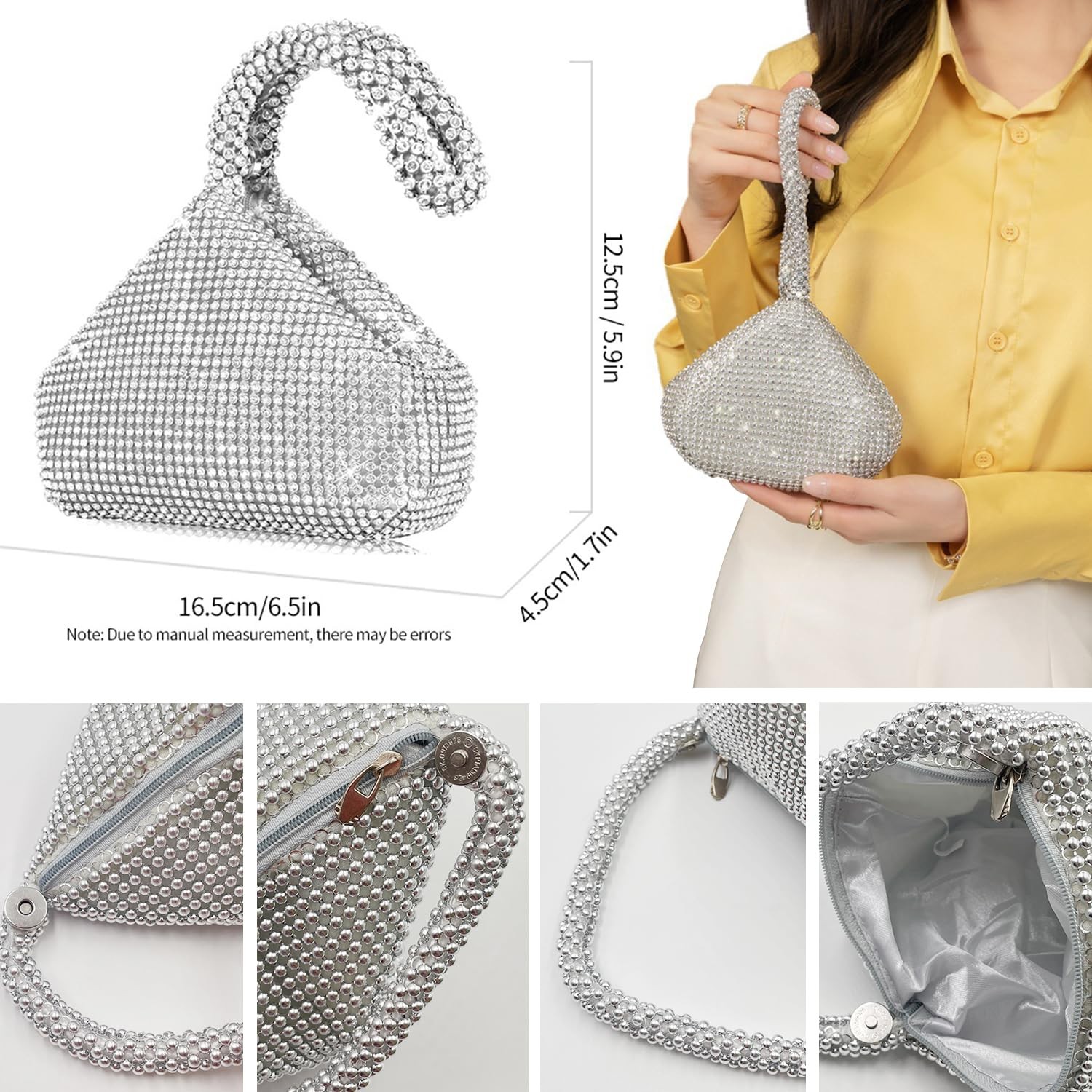 Rhinestone Jewelry Set for Women Wedding Bridal Triangle Bling Clutch Bag Gli…