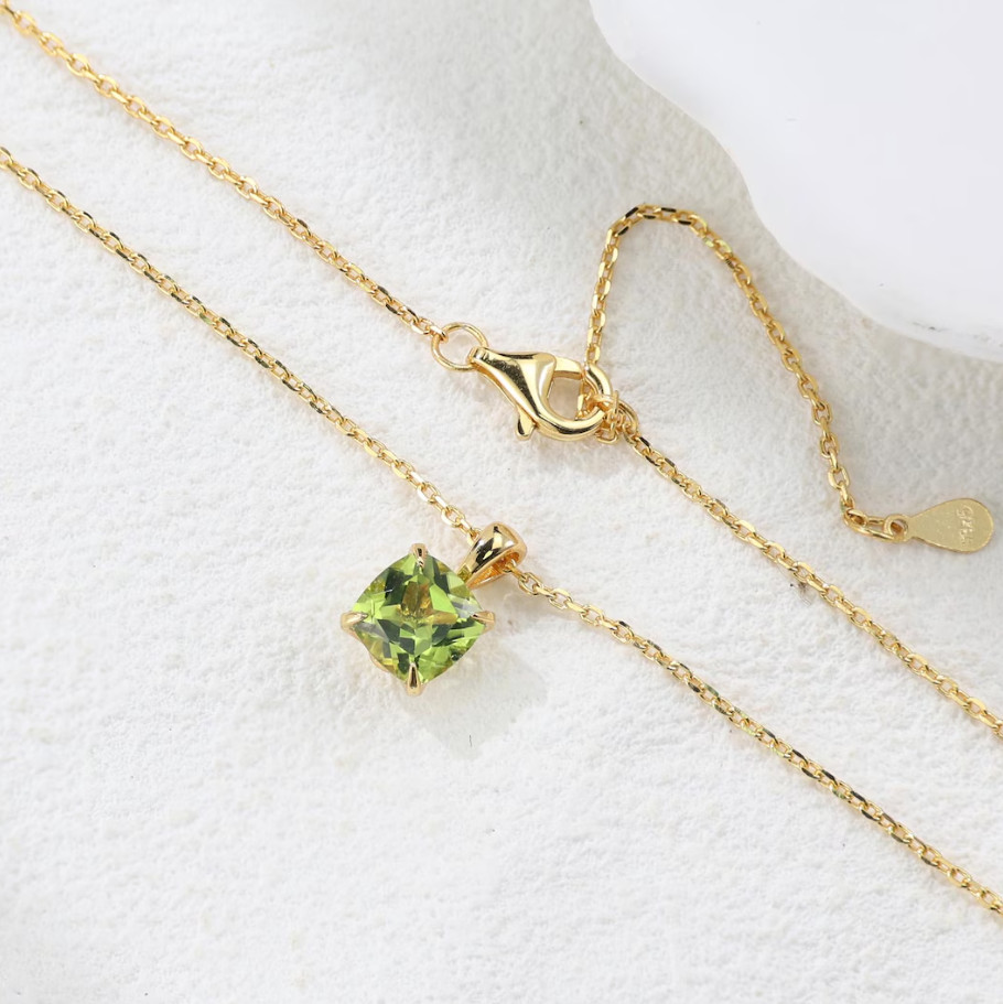 Everyday Wear Cushion Cut Peridot Pendant Necklace Gold Plated Necklace For Her