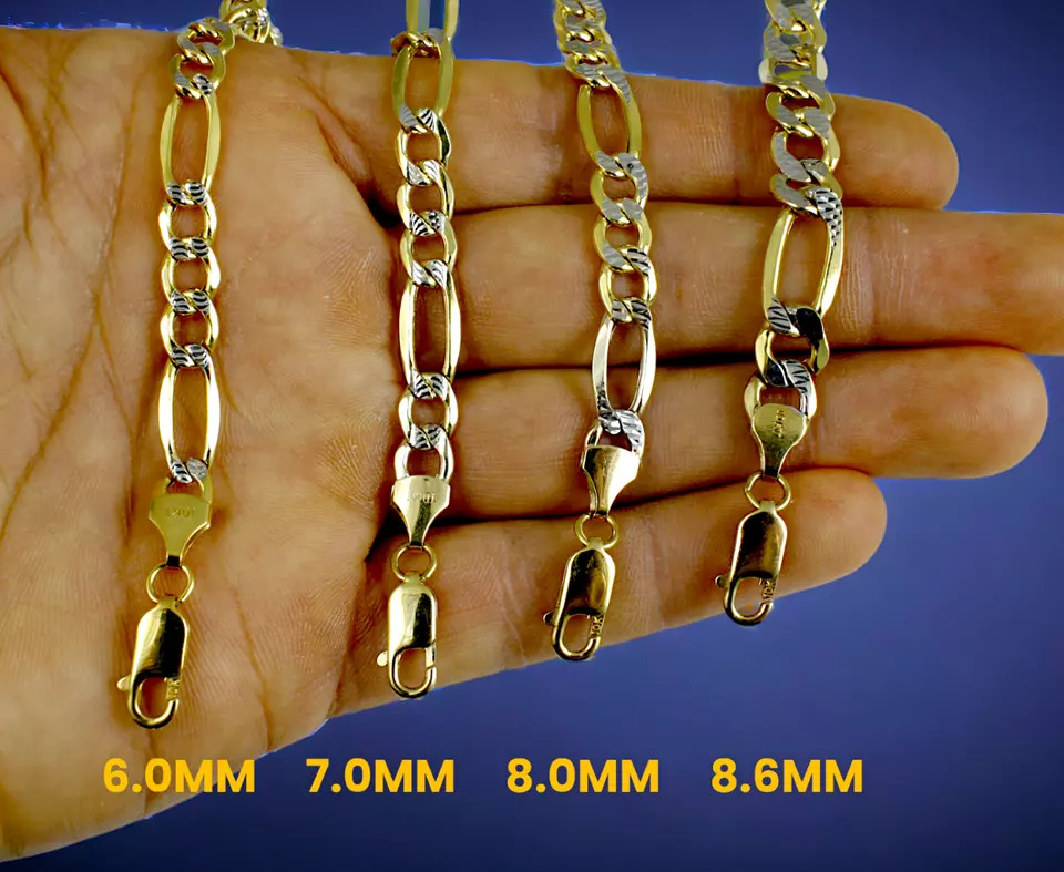 10K Yellow Gold SOLID Figaro Pave Necklace Bracelet Chain Real DC 2mm-11mm 7-30″