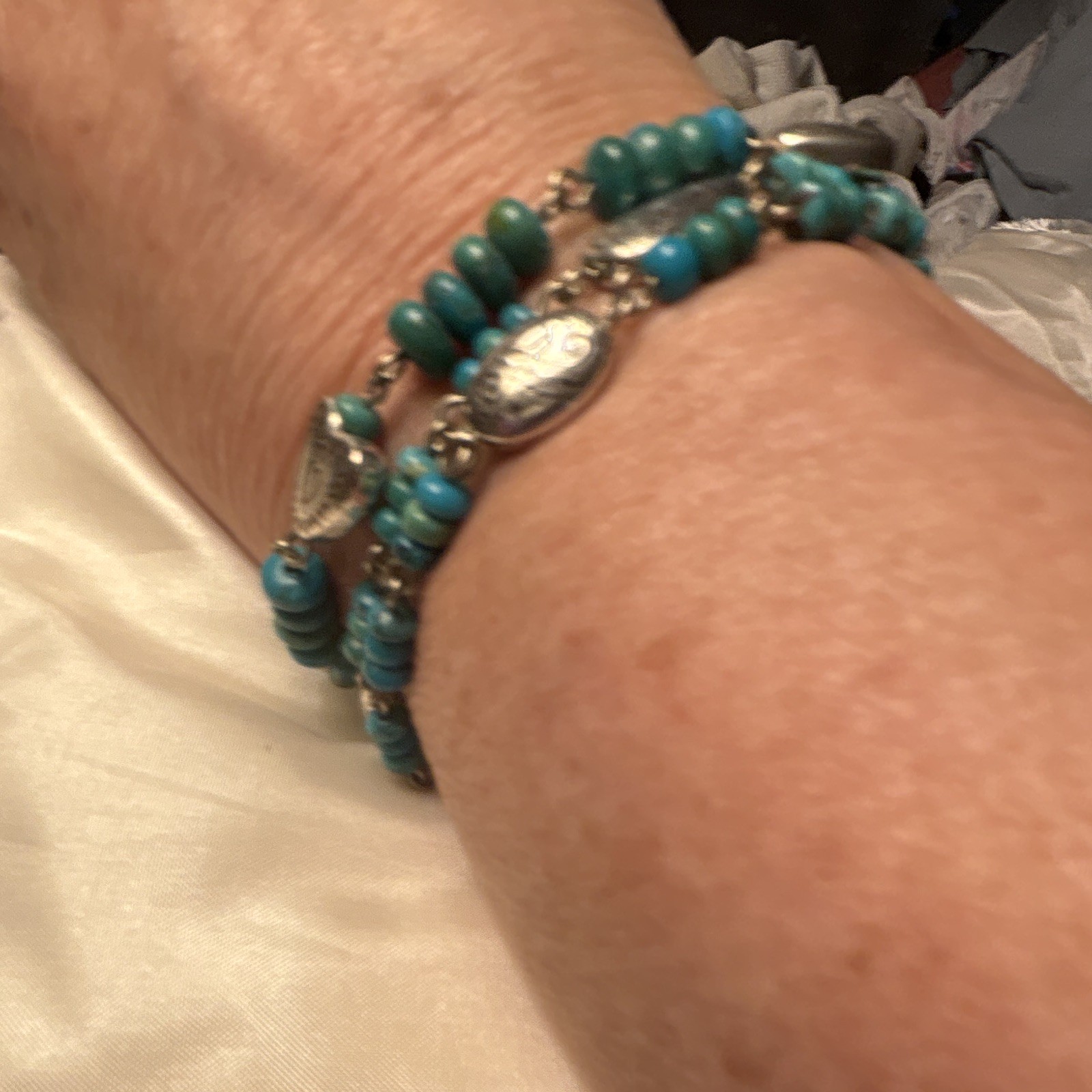 Brighton Turquoise Beaded Bracelet Silver Tone Adjustable Lobster.