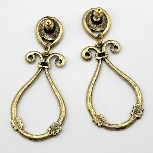 Modern Geometric Loop Hammered Look Ornate Stud Mix Metal Tone Pierced Earrings