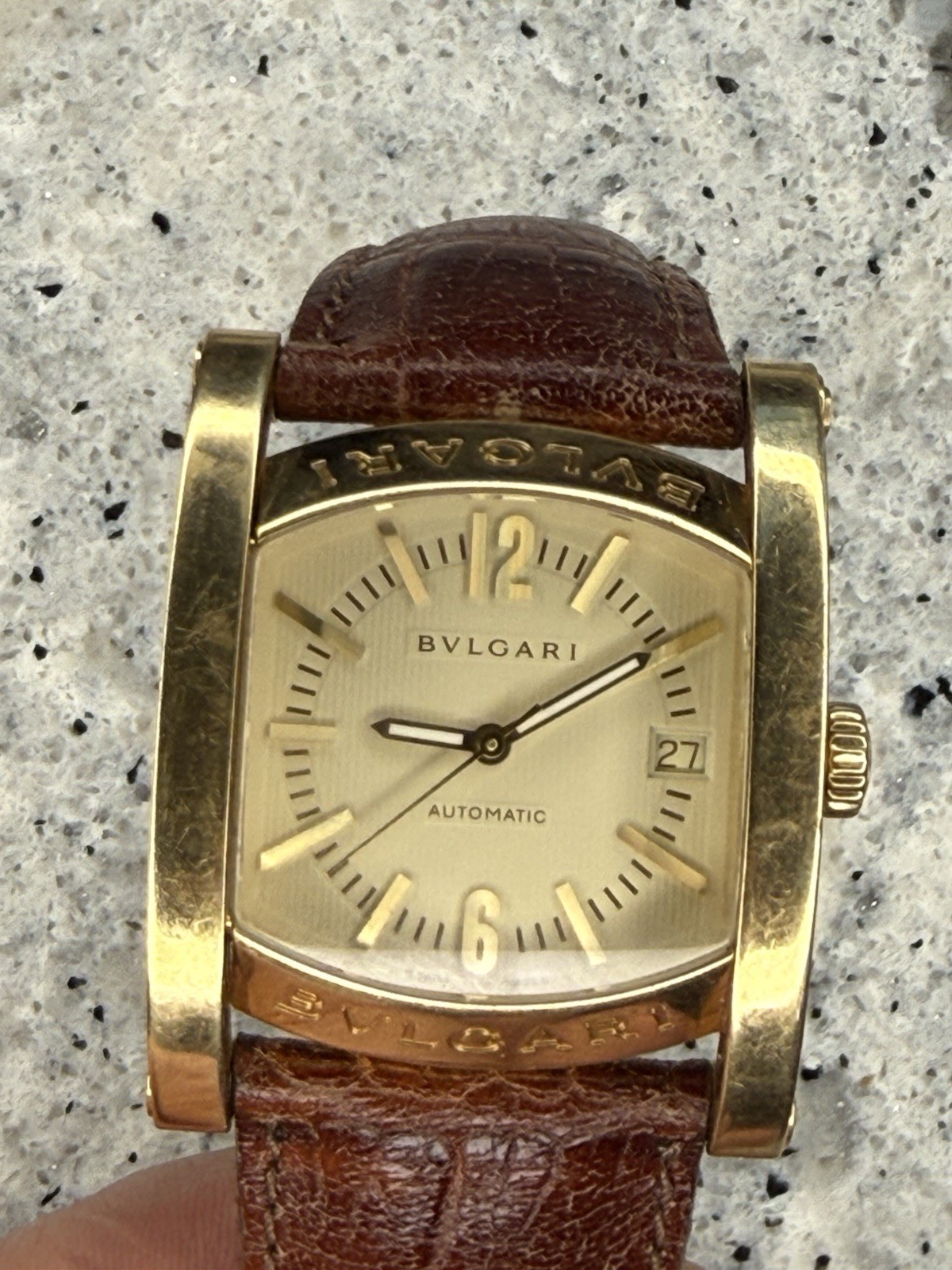 BVLGARI Assioma Automatic Date 32mm Yellow Gold Brown Leather man’s watch