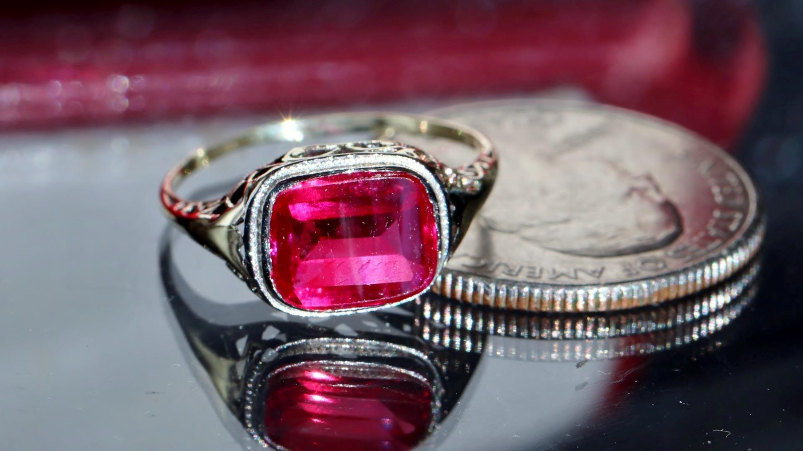 14k white gold ring 2.70ct lab created ruby solitaire size 7 antique 2.00g N3629