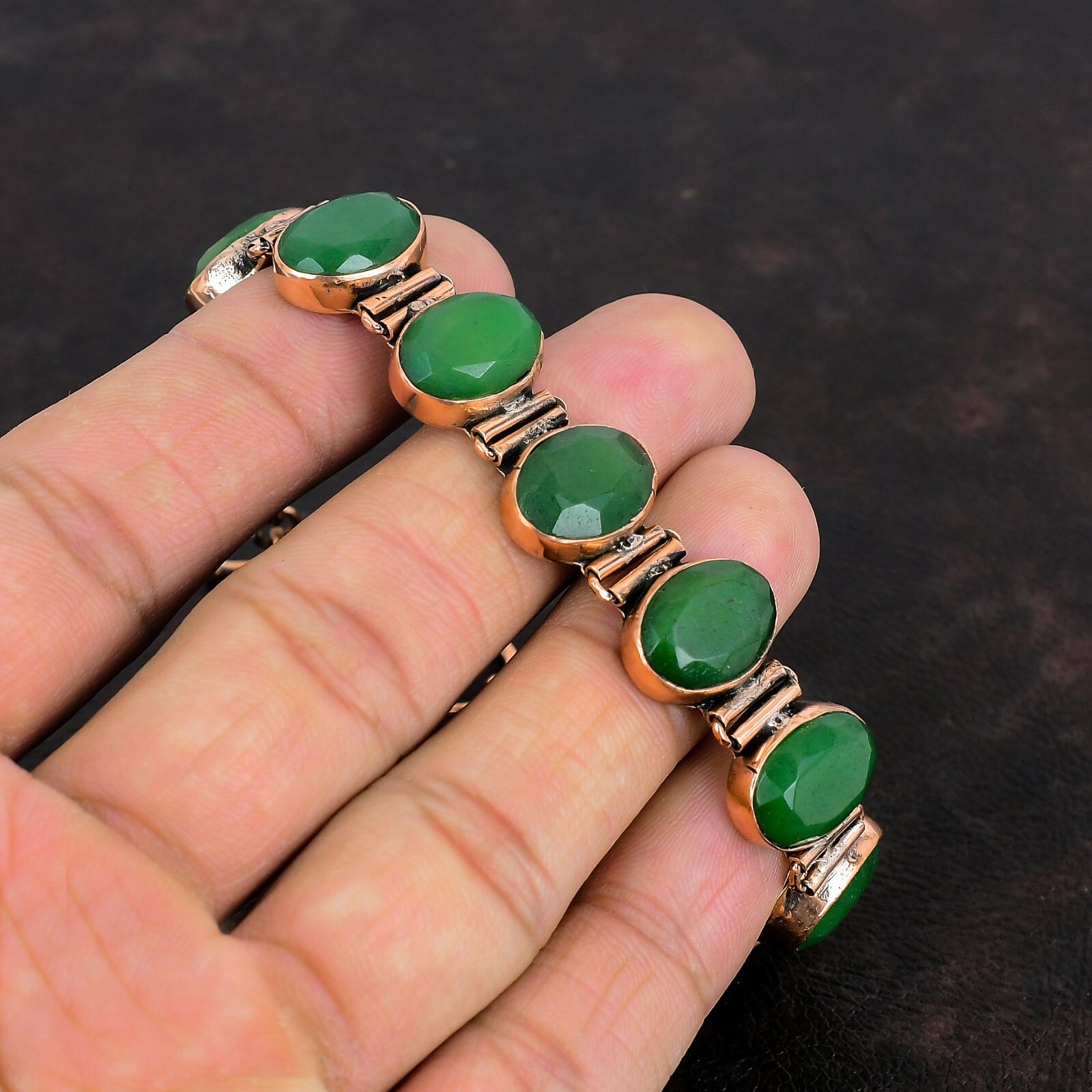 Valentines Sale Copper Oval Zambian Emrald Stone Bezel Wife Handcrafted Bracelet