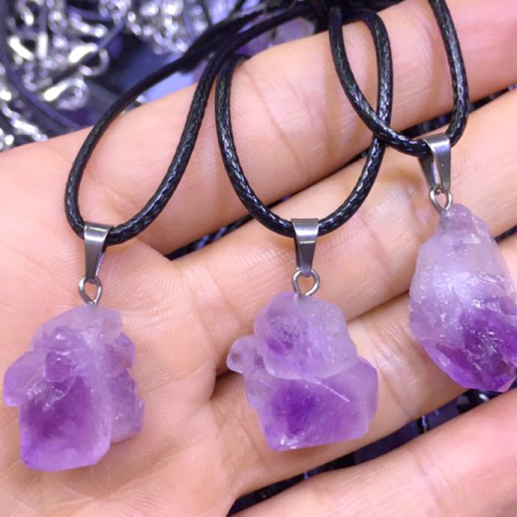 Bulk Lot 24pcs Natural Amethyst Pendant Necklace Women Raw Purple Crystal Charms