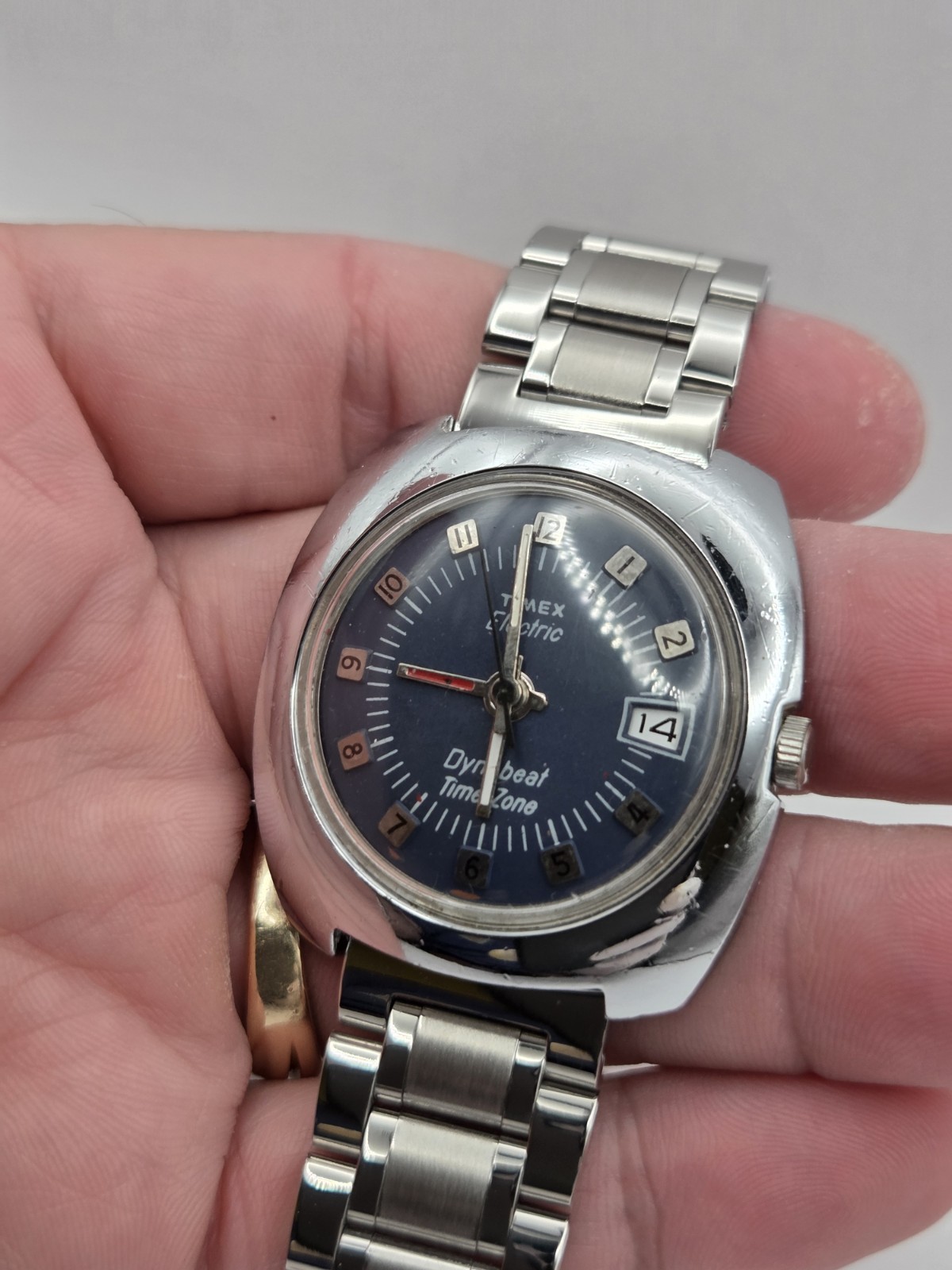 Vintage Timex Dynabeat Time Zone Blue Dial 37mm Running New Battery