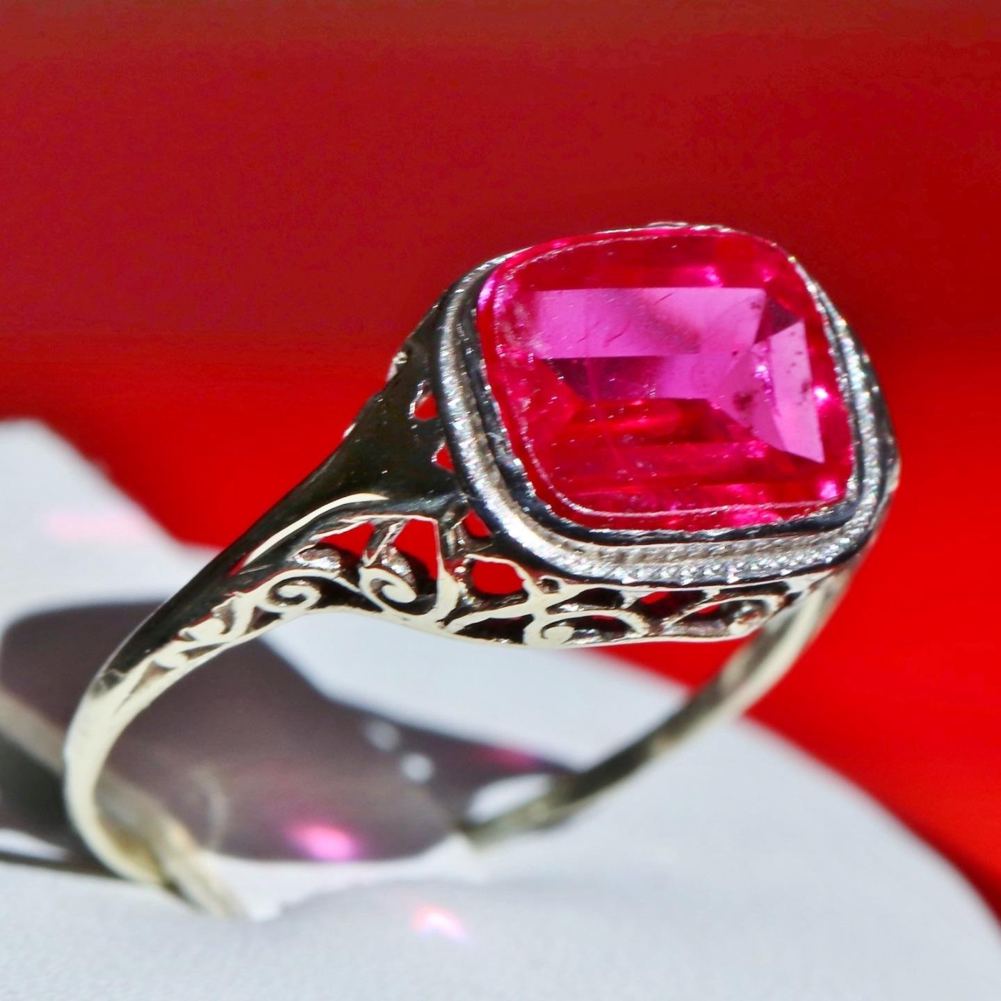14k white gold ring 2.70ct lab created ruby solitaire size 7 antique 2.00g N3629