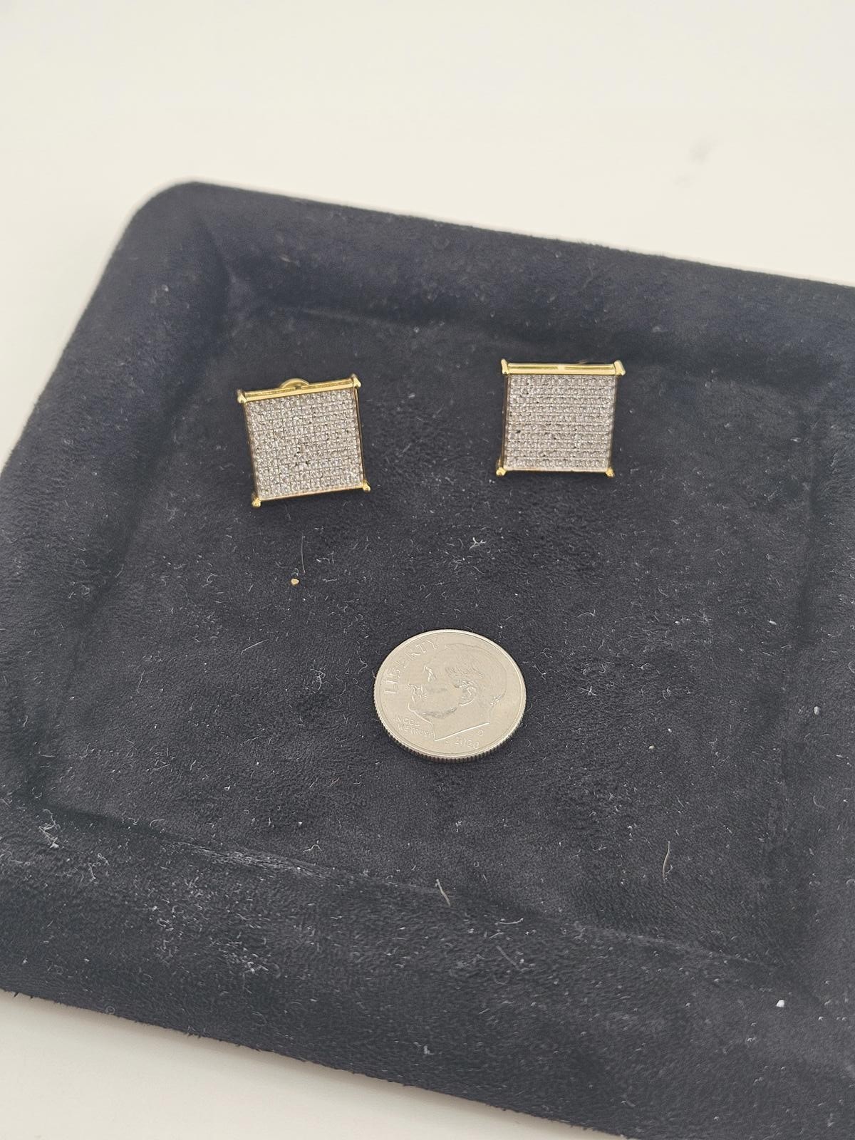 15.2mm Square Gold Vermeil Moissanite Stud Earrings, Screwbacks