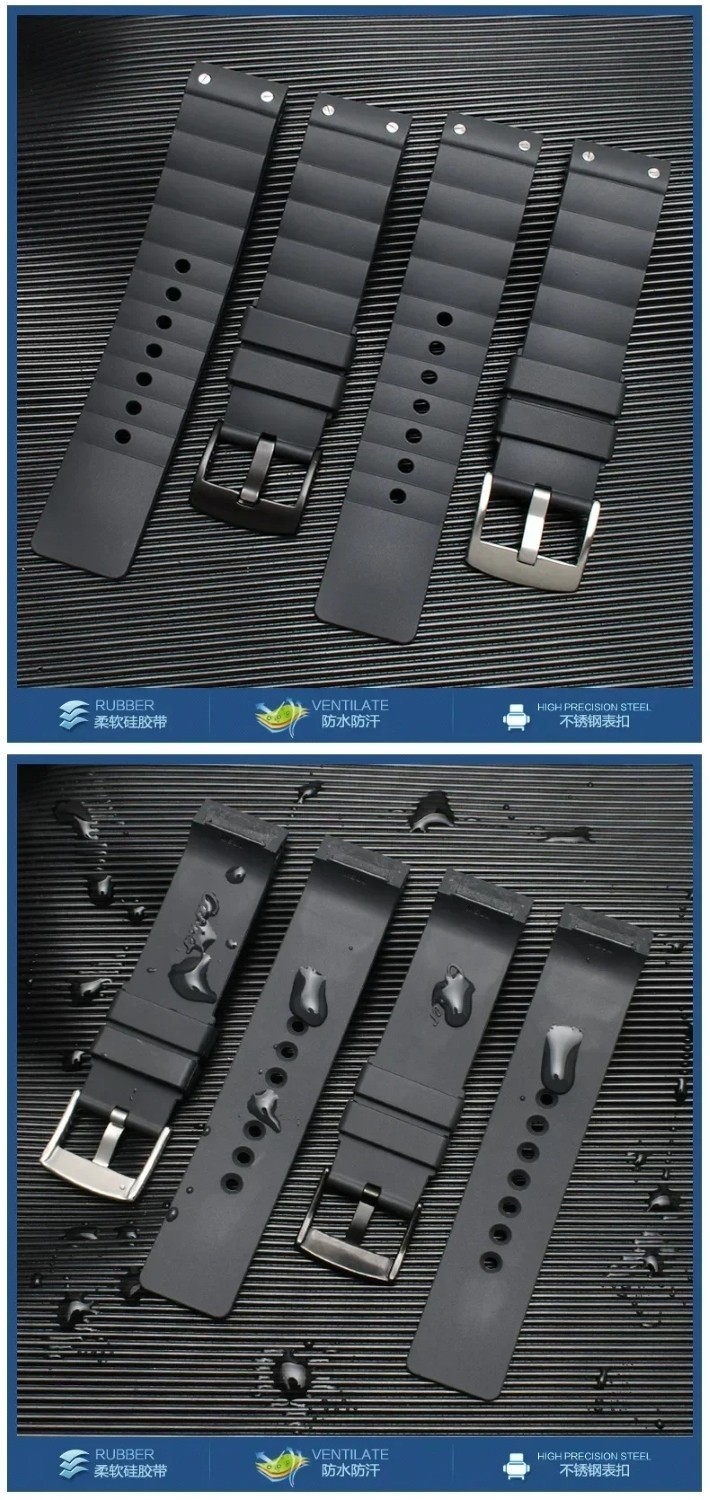 23mm Watchband For Cartier Santos 100 Rubber Band Black Rivet Silicone Strap