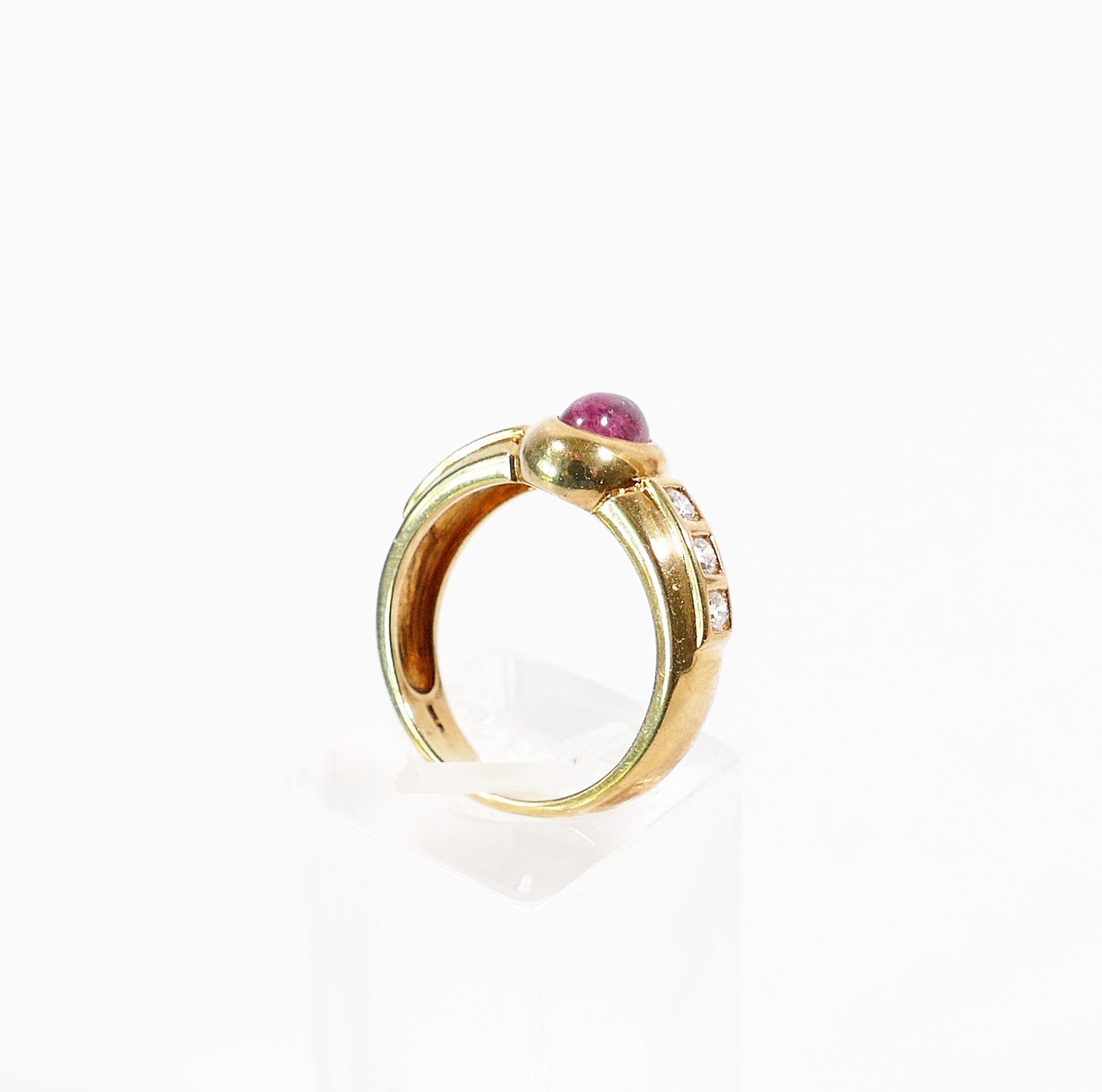 Ring 750 gold tourmaline approx. 0.65 ct, brilliant diamonds approx. 0.35 ct RW 56 GG hallmarked