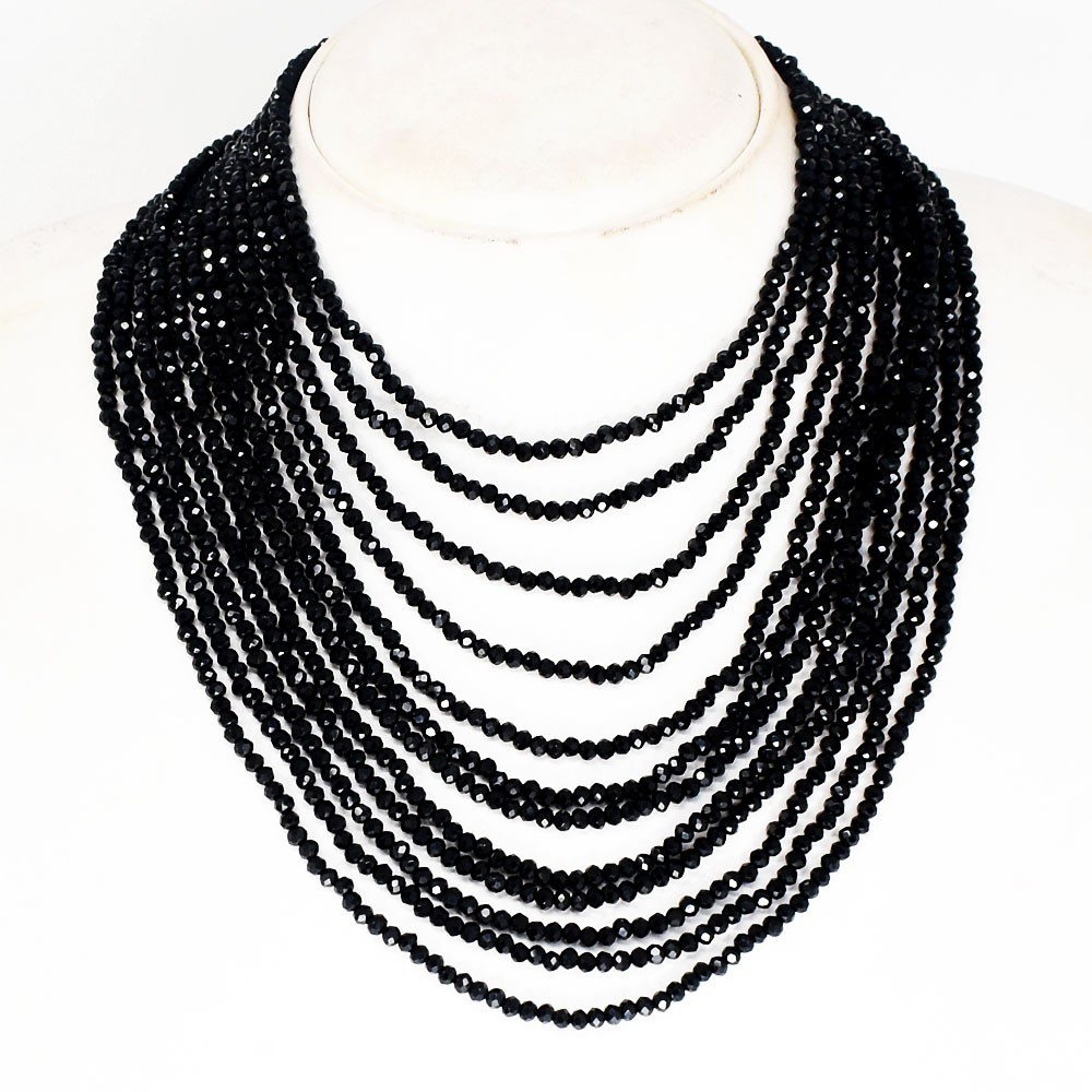 12 Strand Amazing Cut Black Spinel 465 Cts Beaded Beautiful Necklace VK 23 AZ1