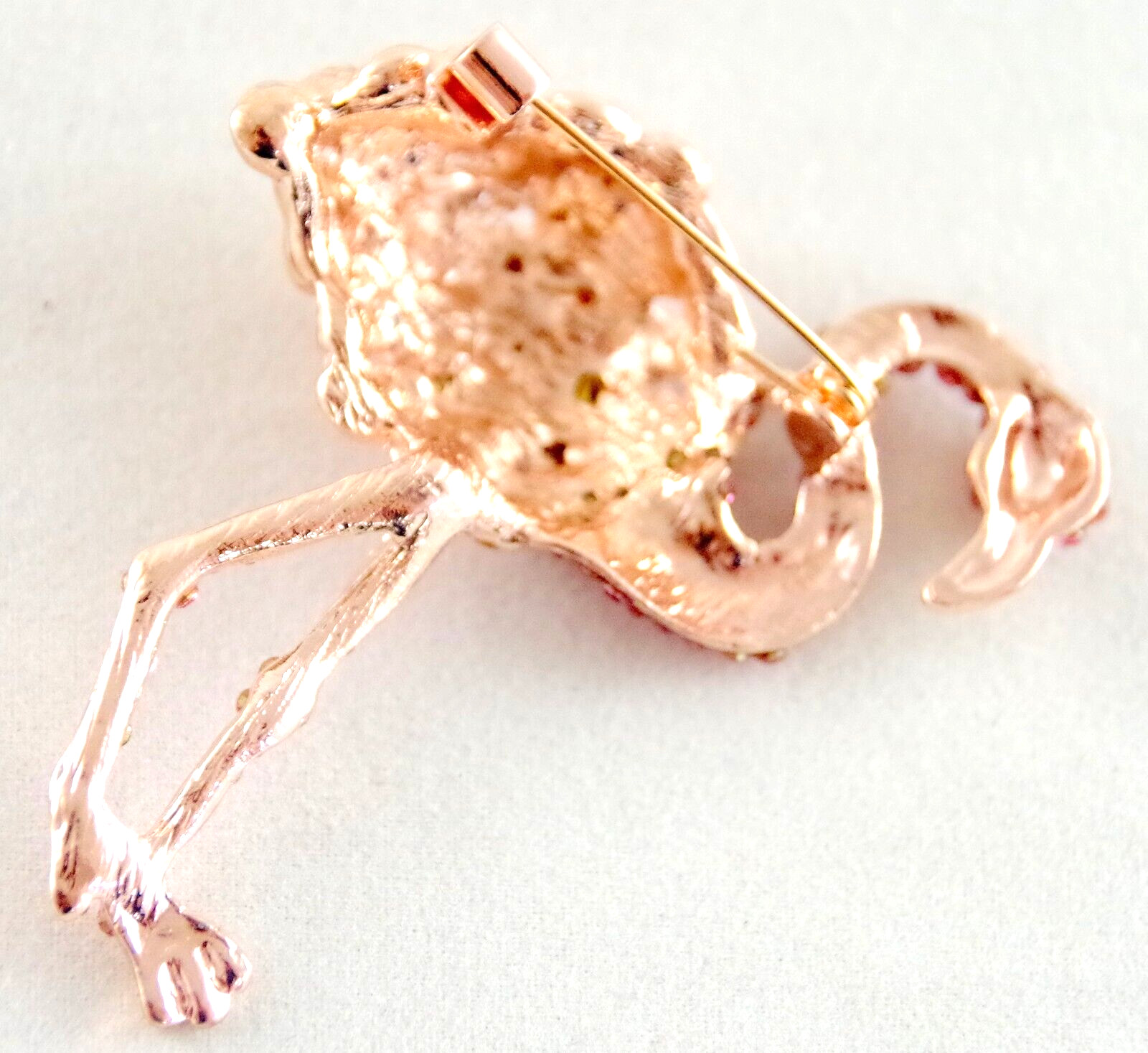 2 1/8″ NWOT PINK & AB RHINESTONE & GOLD TONE PINK FLAMINGO BIRD BROOCH PIN