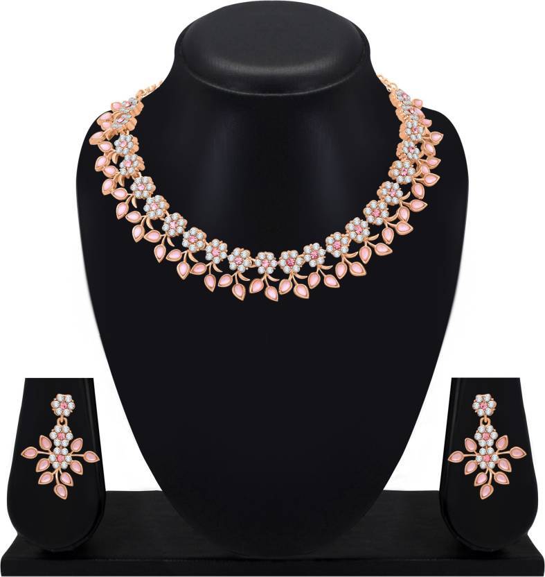 Gold Plated Pink Halloween Thanksgiving Earring & Necklace Set For Women Girls