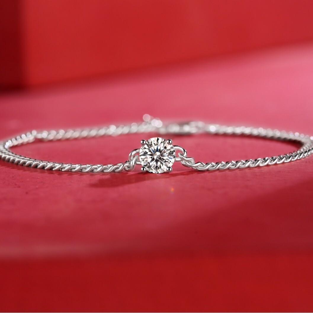 1CT D Color Moissanite 3mm Cuban Curb Link Chain Bracelet S925 Sterling Silver