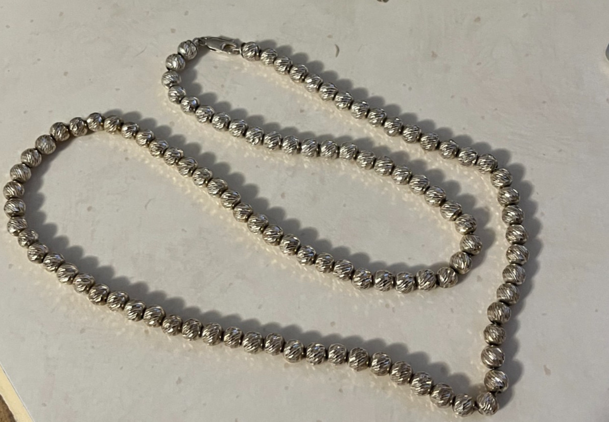 .925 Sterling Silver Necklace ~ 27g ~ 5mm approx. Diamond Cut Balls ~ 24″