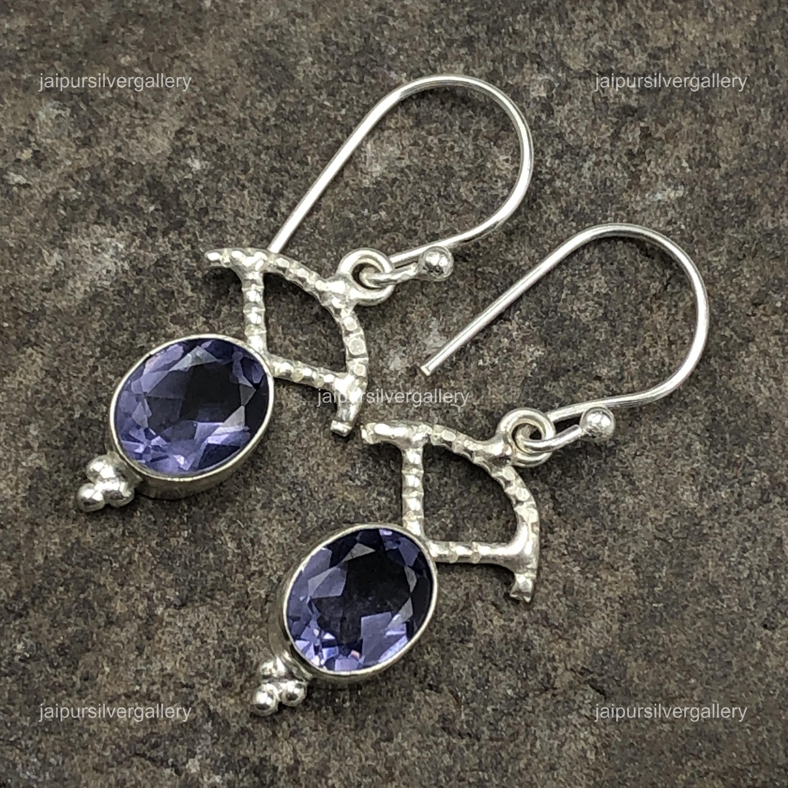 925Sterling Silver Iolite Gemstone Earrings Handmade Jewelry 1.5″ For Girlfriend