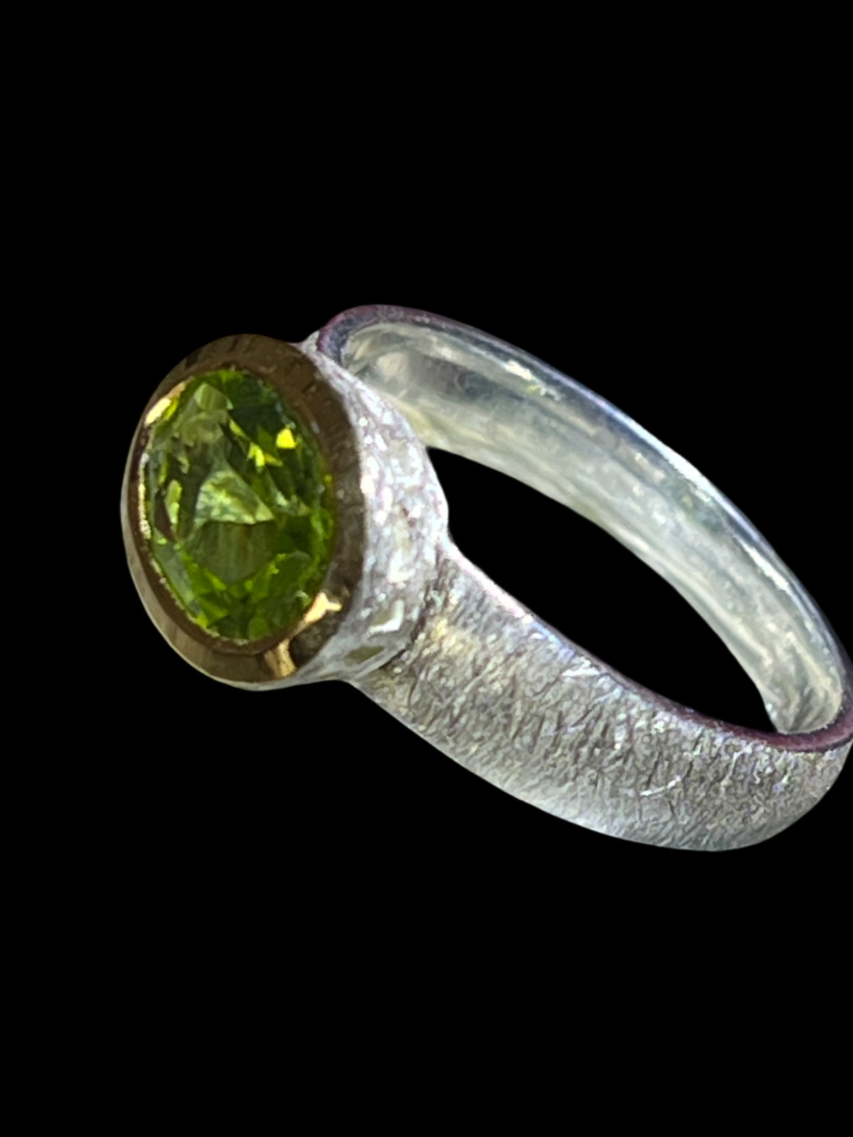 Green Tourmaline Sterling Silver Ring With 18K Gold Vermeil Setting
