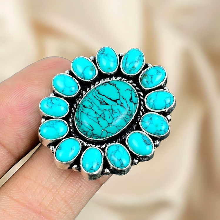 925 Sterling Silver Ring Turquoise Gemstone Ring Silver Statement Ring