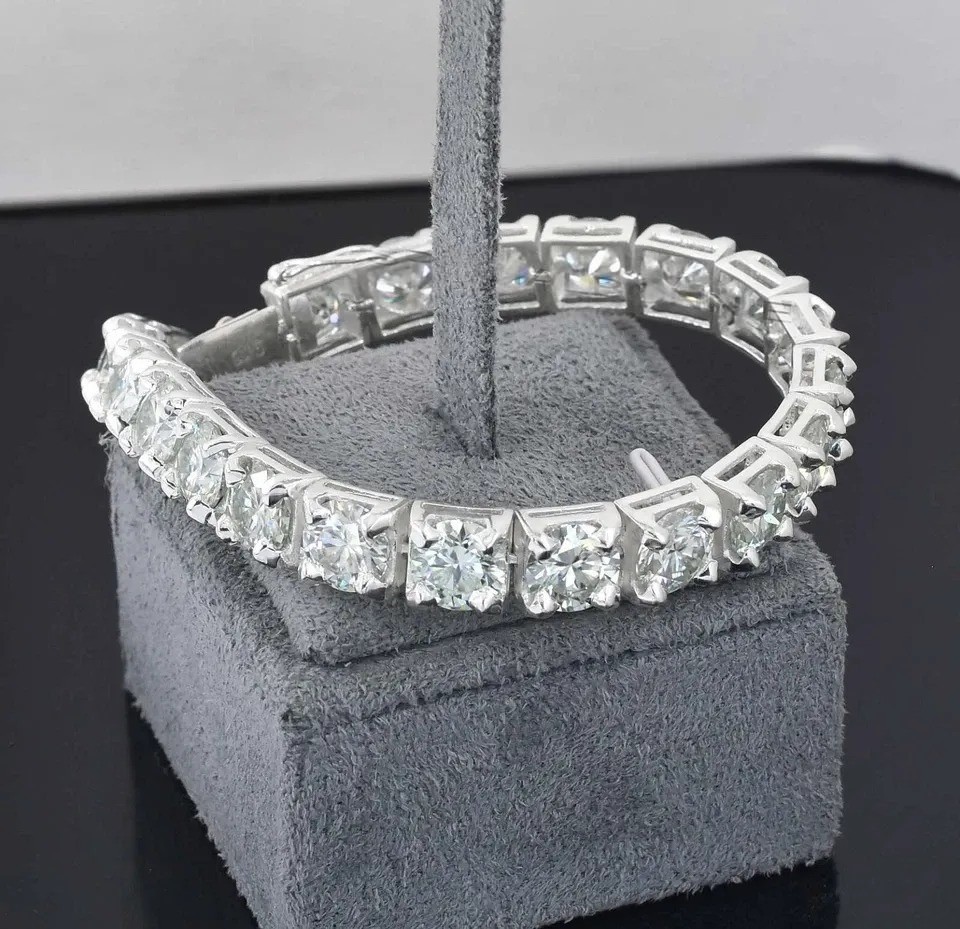 RARE 40 Ct Certified 8mm White Diamond Men Tennis Bracelet, 8 Inches,925 Silver.