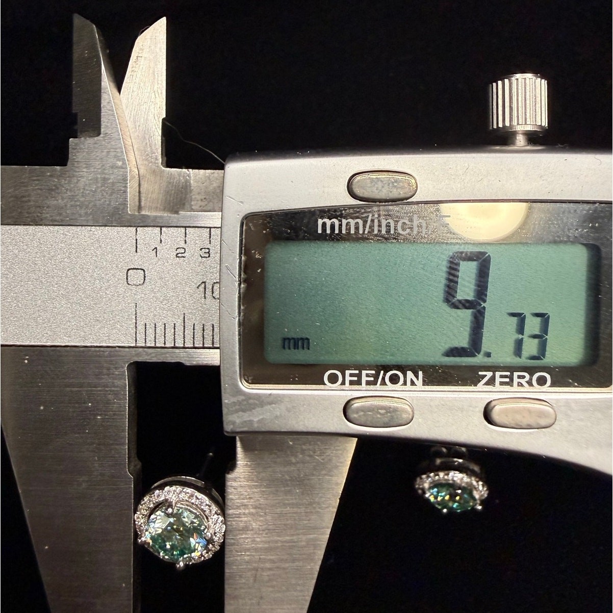 Solid 925 Sterling Silver Green Moissanite Halo Pushback Earrings 9.7mm