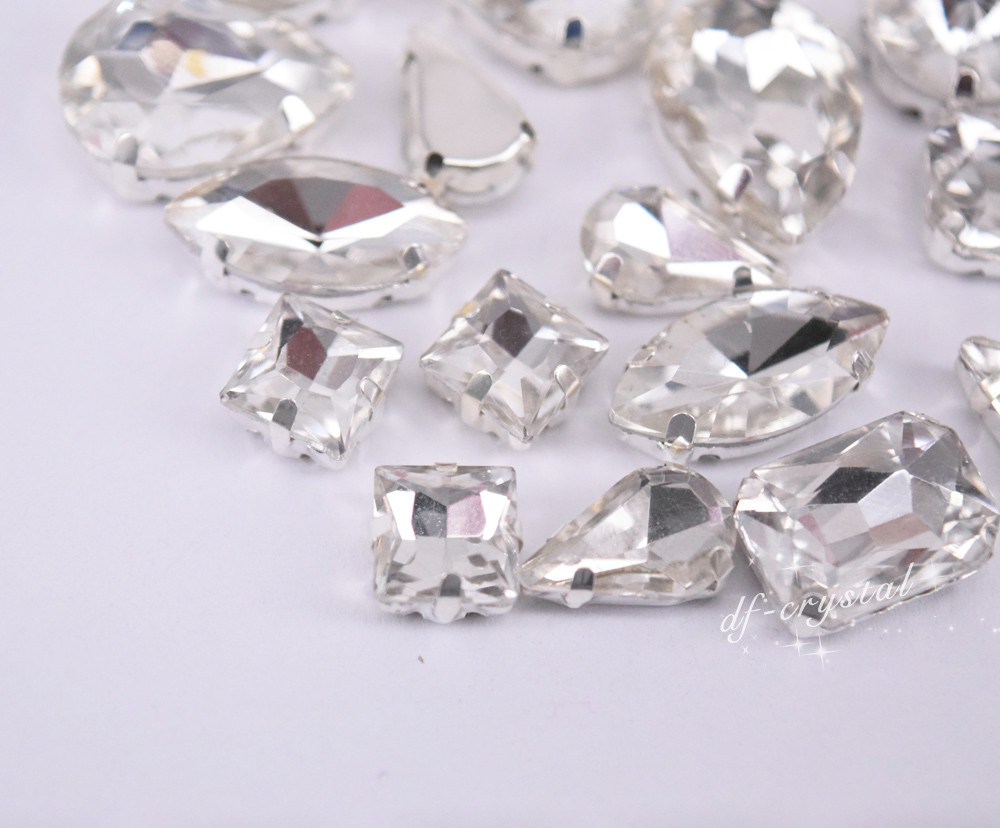 Mixed Shapes Sizes Crystal Clear Rhinestone Settings Sew On Crystals Glass