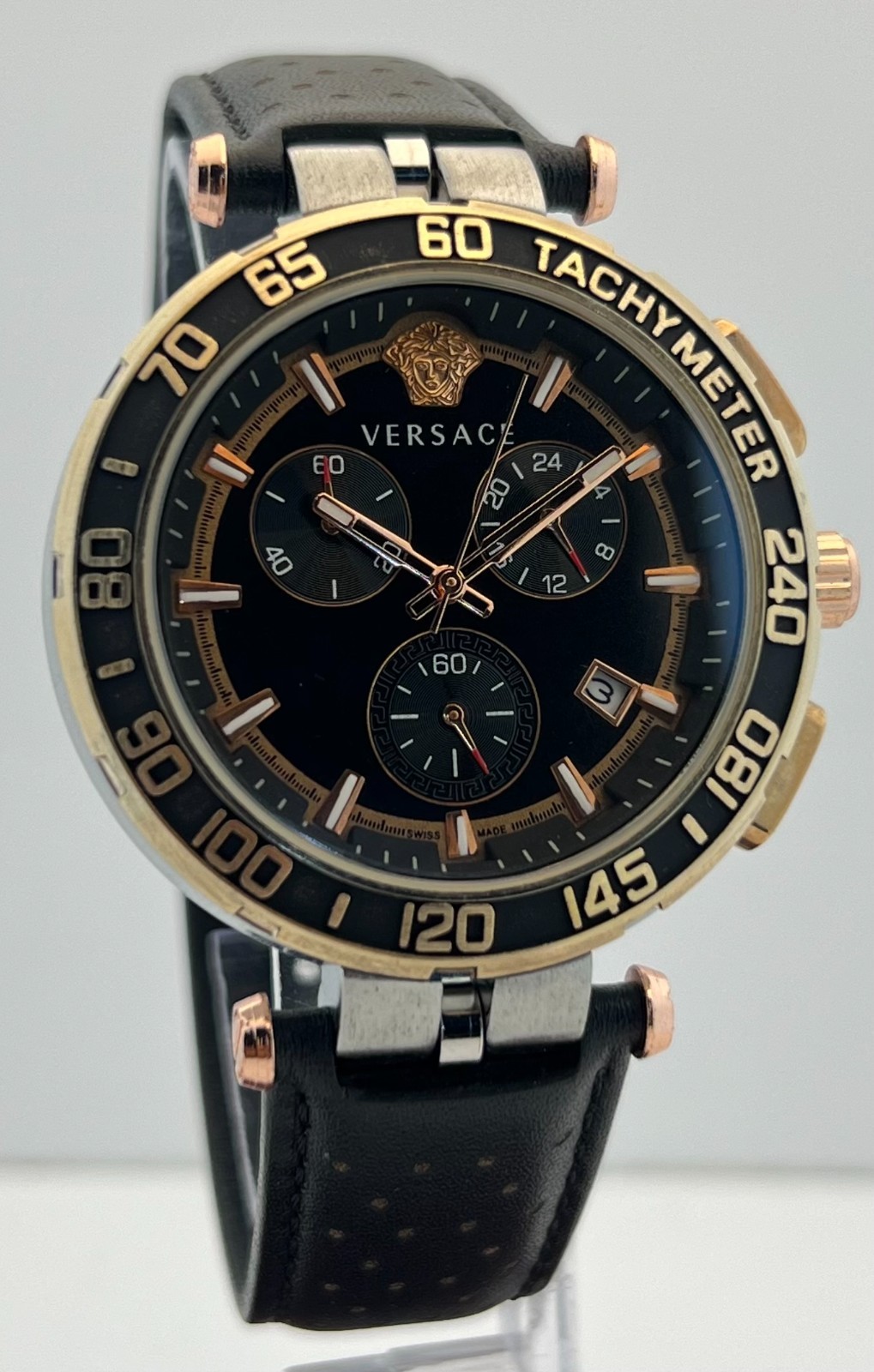 Precious Men’s Versace Greca Chronograph Black Dial Date Working Wristwatch
