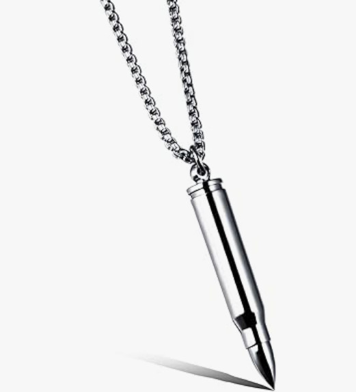 Stainless Steel Bullet Shape Cremation Urn Necklace for Ashes Memorial Keepsake