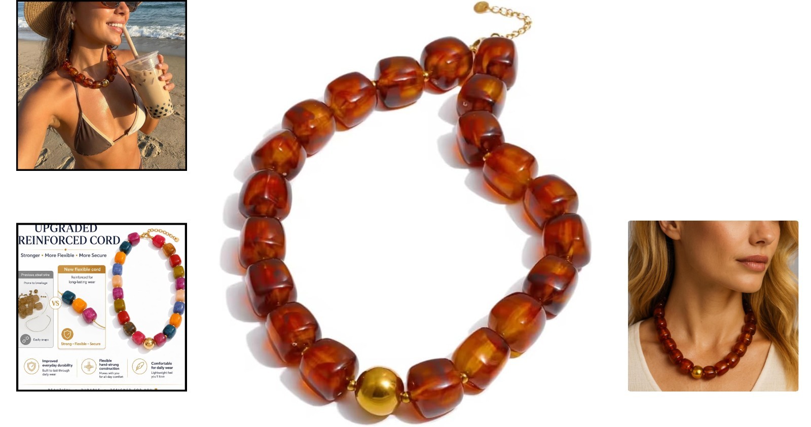 Vintage-Inspired Chunky Beaded Choker with Adjustable Length & Gold Accents